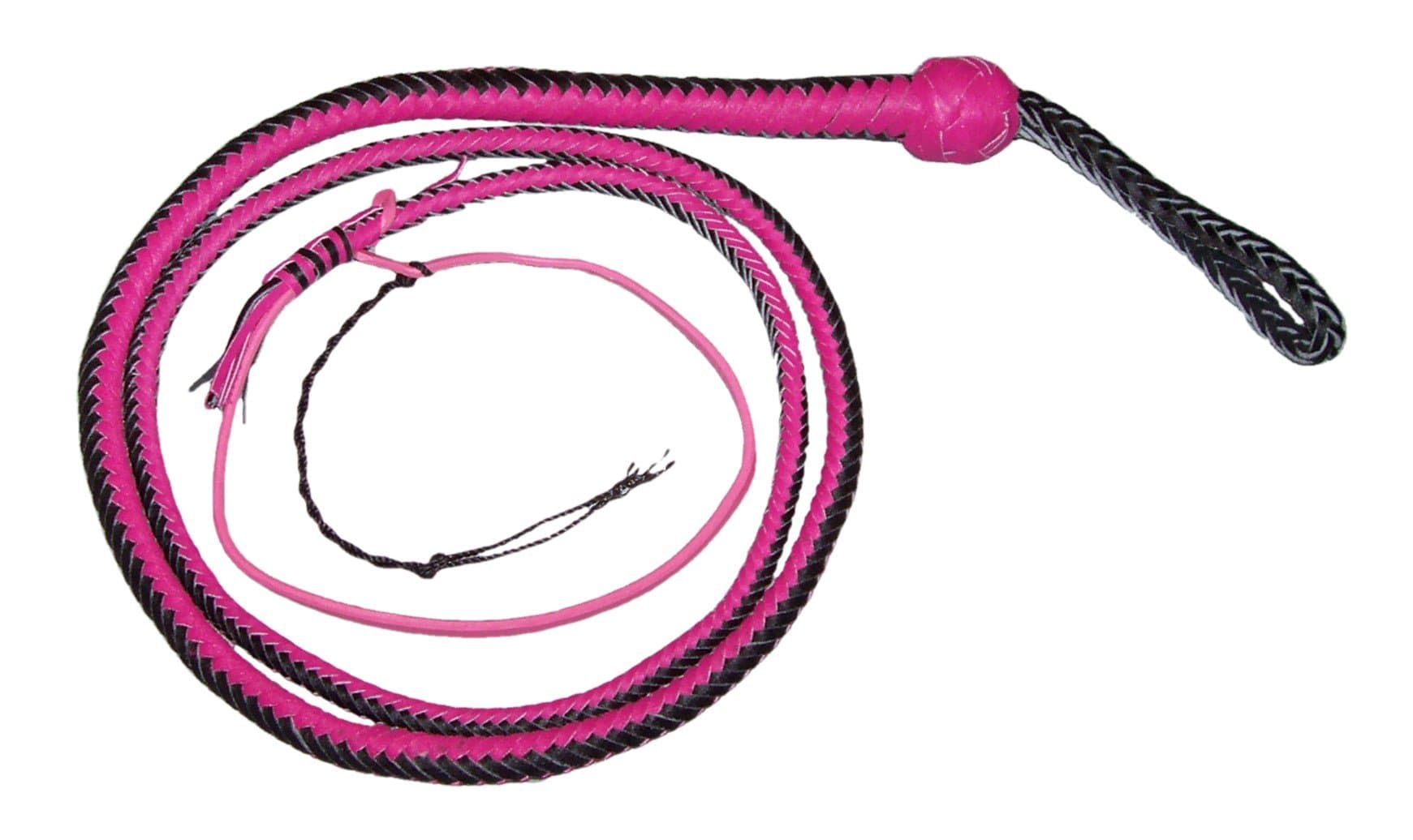 6 Foot 12 Plait Black and Pink Real Leather Bullwhip Snake Whip Bull Whip
