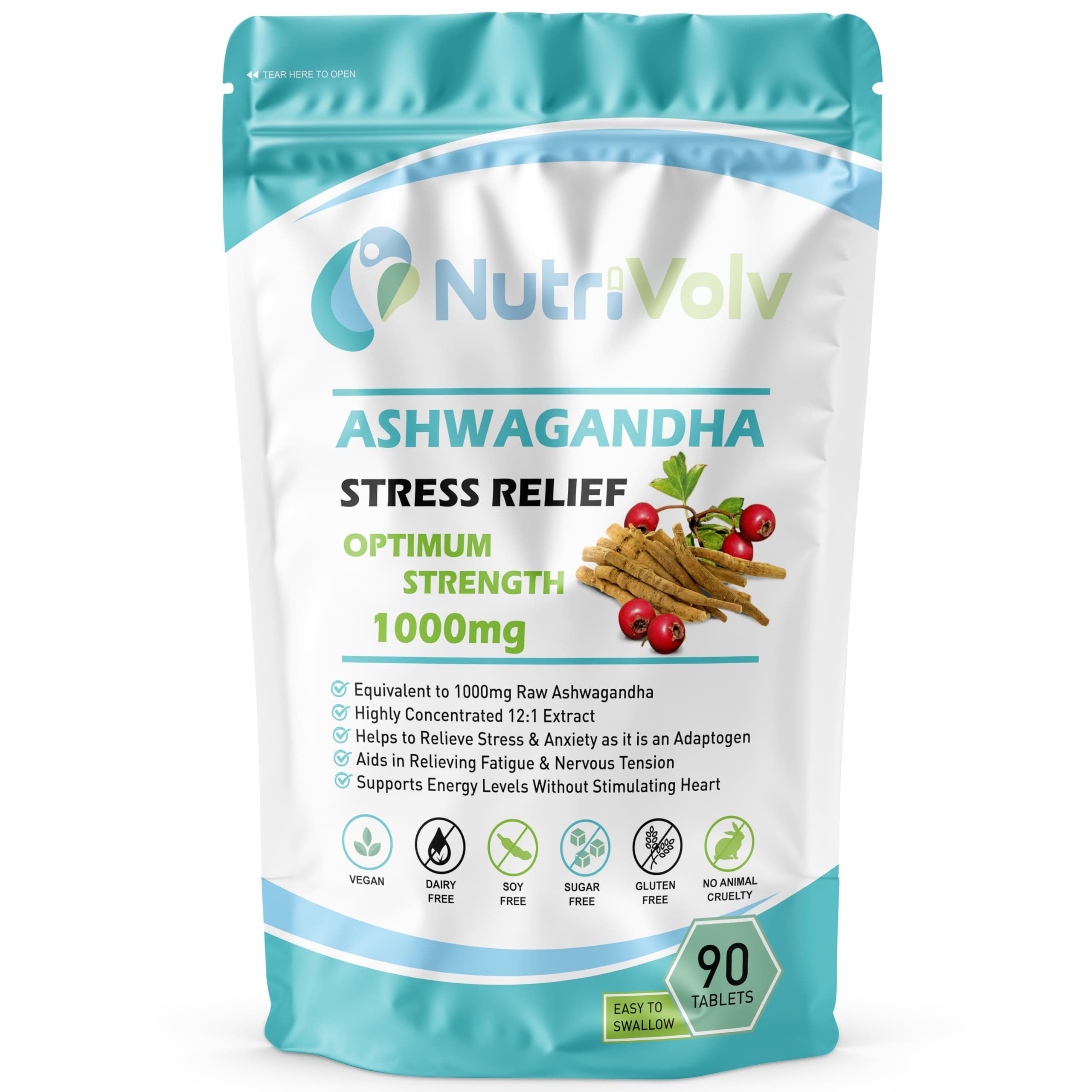 Ashwagandha 1000mg – 90 Vegan Tablets | High Strength Extract | Adaptogen for Stress, Anxiety & Fatigue Relief | Supports Energy, Focus, Mood, Sleep & Hormonal Balance | Ayurvedic Supplement