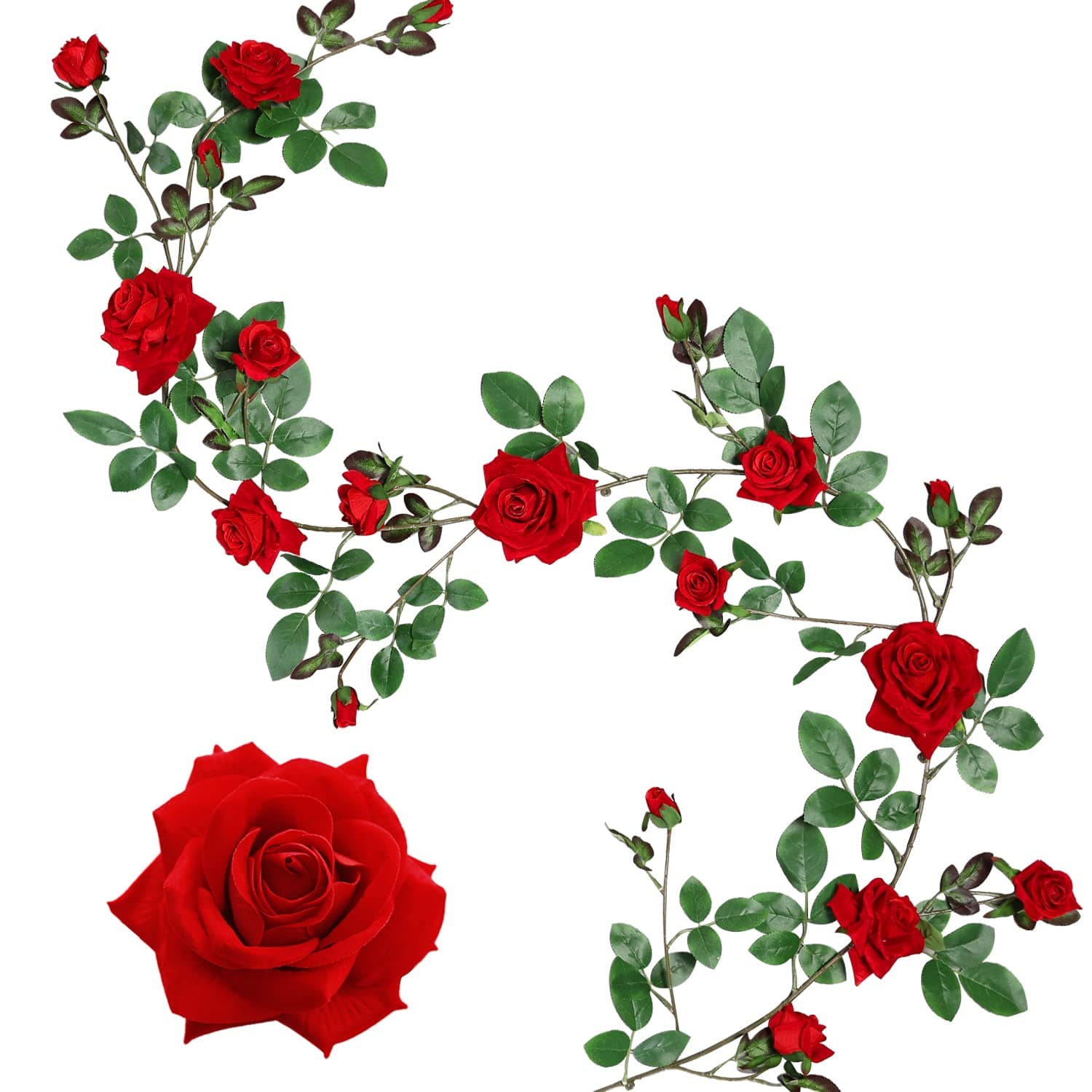 Veryhome Artificial Silk Rose Flowers Ivy Garland Fake Vines Hanging Plant Leaves For Wedding Party Garden Wall Valentine Decorations 1PCS ( Red, Upgraded Version )