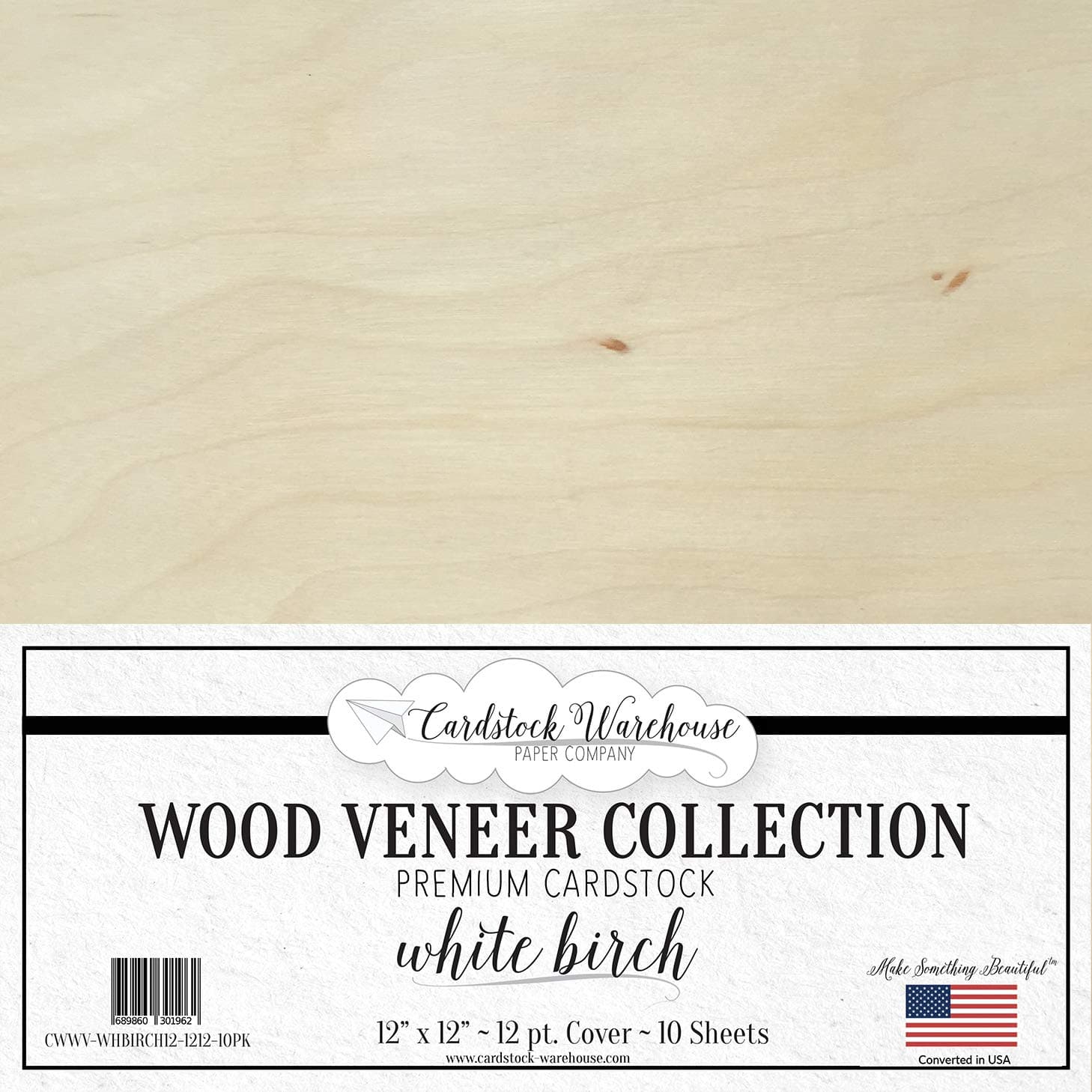 Cardstock Warehouse Wood Veneer White Birch Wood - 12 x 12" - 12 Pt. Thick Premium Cardstock Paper - 10 Sheets
