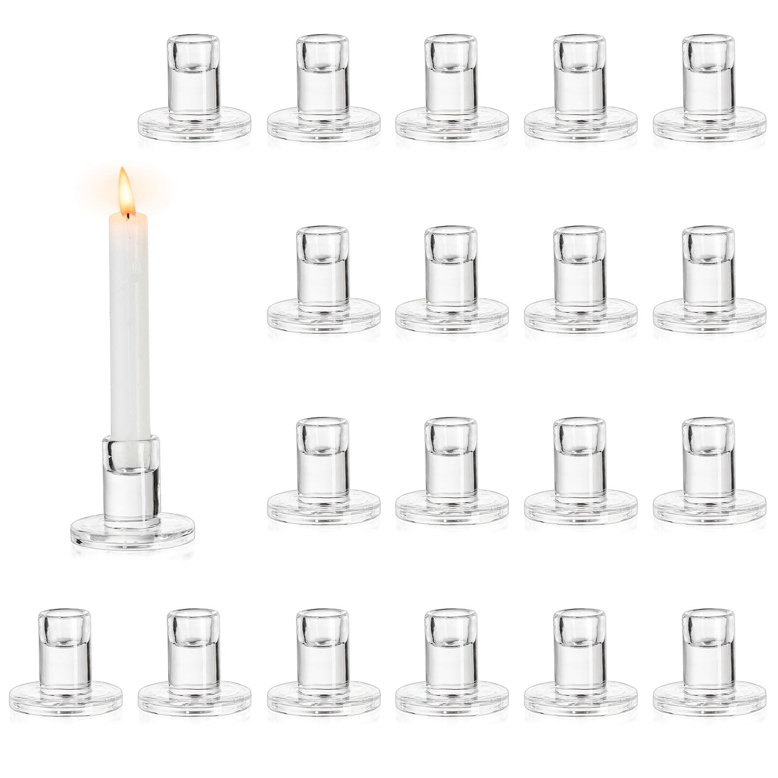 NUPTIO Candlestick Holders Glass Wedding - 20pcs Clear Candle Stick Holder Set for Taper Pillar Tealight Candles Centrepieces for Table Christmas Dinner Party Decoration