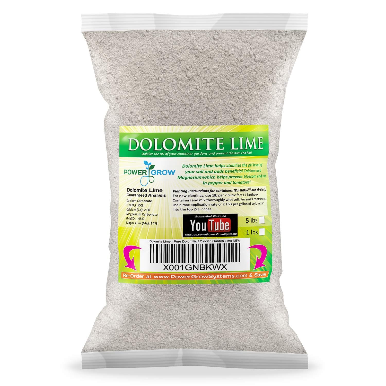 Dolomite Lime - Pure Dolomitic/Calcitic Garden Lime (1 Pound)