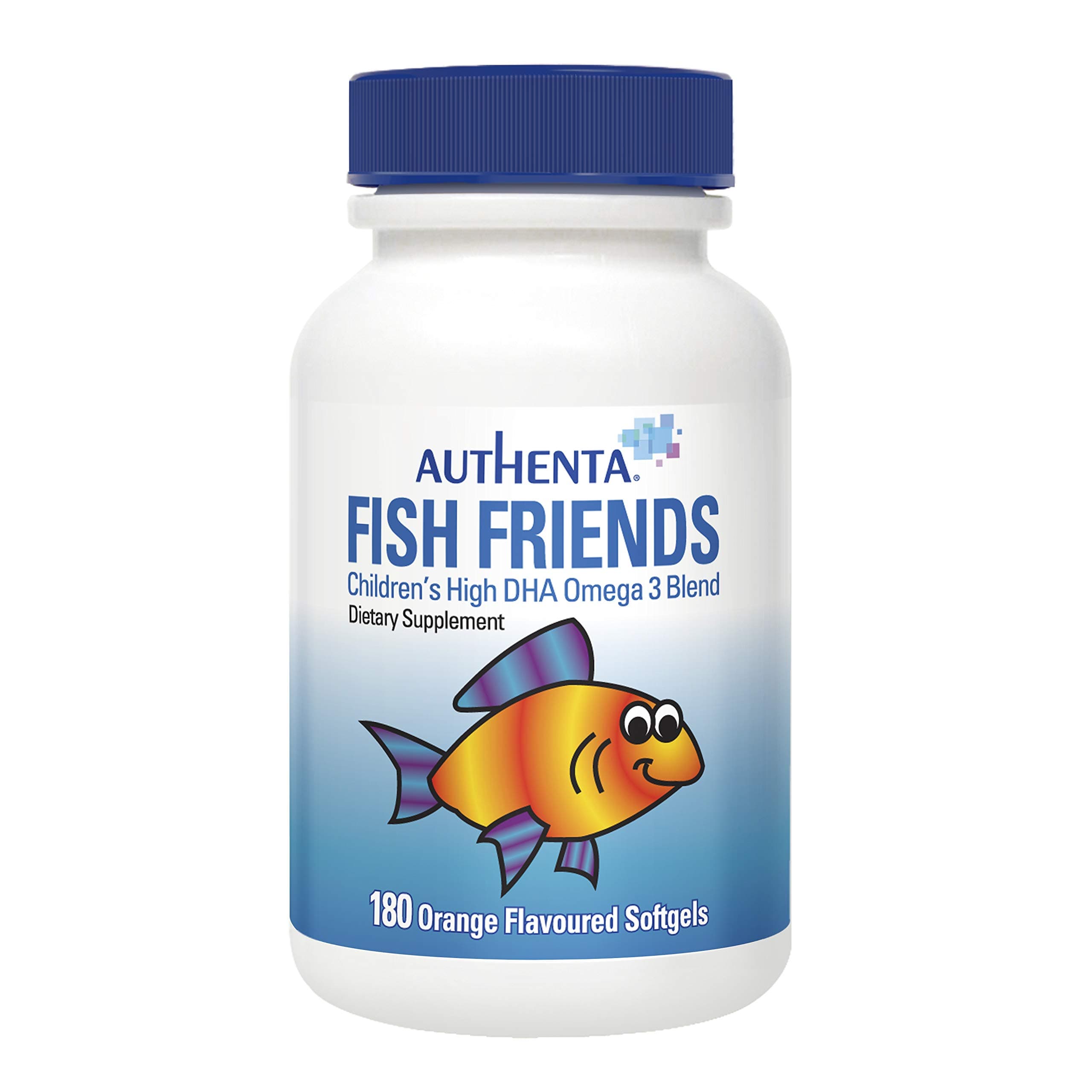 Authenta Fish Friends - Children's High DHA Omega 3 Fish Oil (to Support Cognitive Development) - 180 Orange Flavored Chewable Pills for Toddlers and Kids (5-Star IFOS Rating, 3 Month Supply)