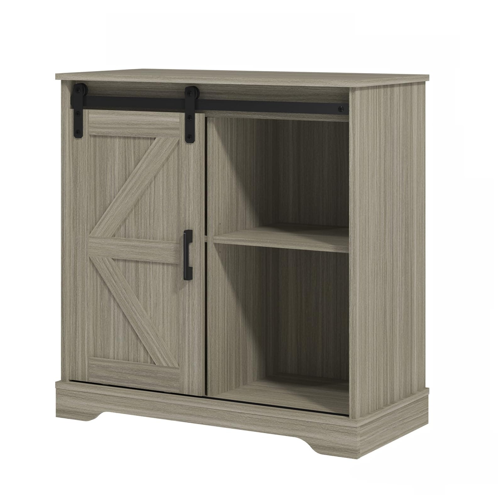 Panana Sliding Barn Door Buffet Sideboard Storage Cabinet Coffee Bar Kitchen Farmhouse Style (Oak)
