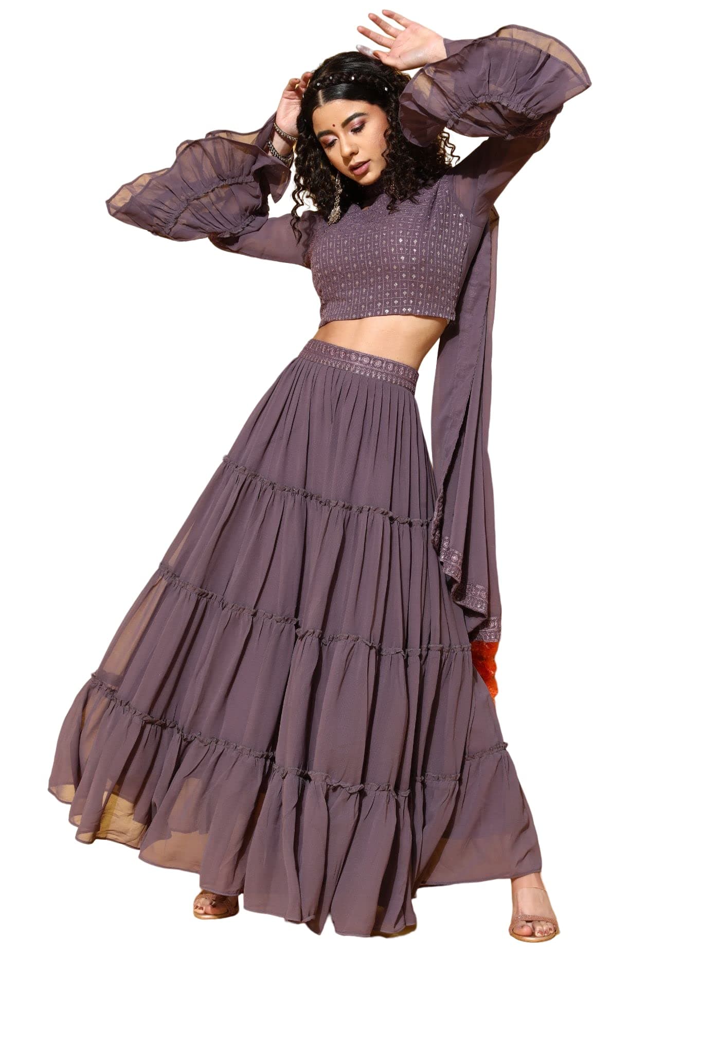 LYMI LABELWomen's Lehenga Cholis - Womens Georgette Sequence Embroidered Flared Readymade Lehenga Choli with Dupatta For Wedding, Traditional, Ethnic Wear