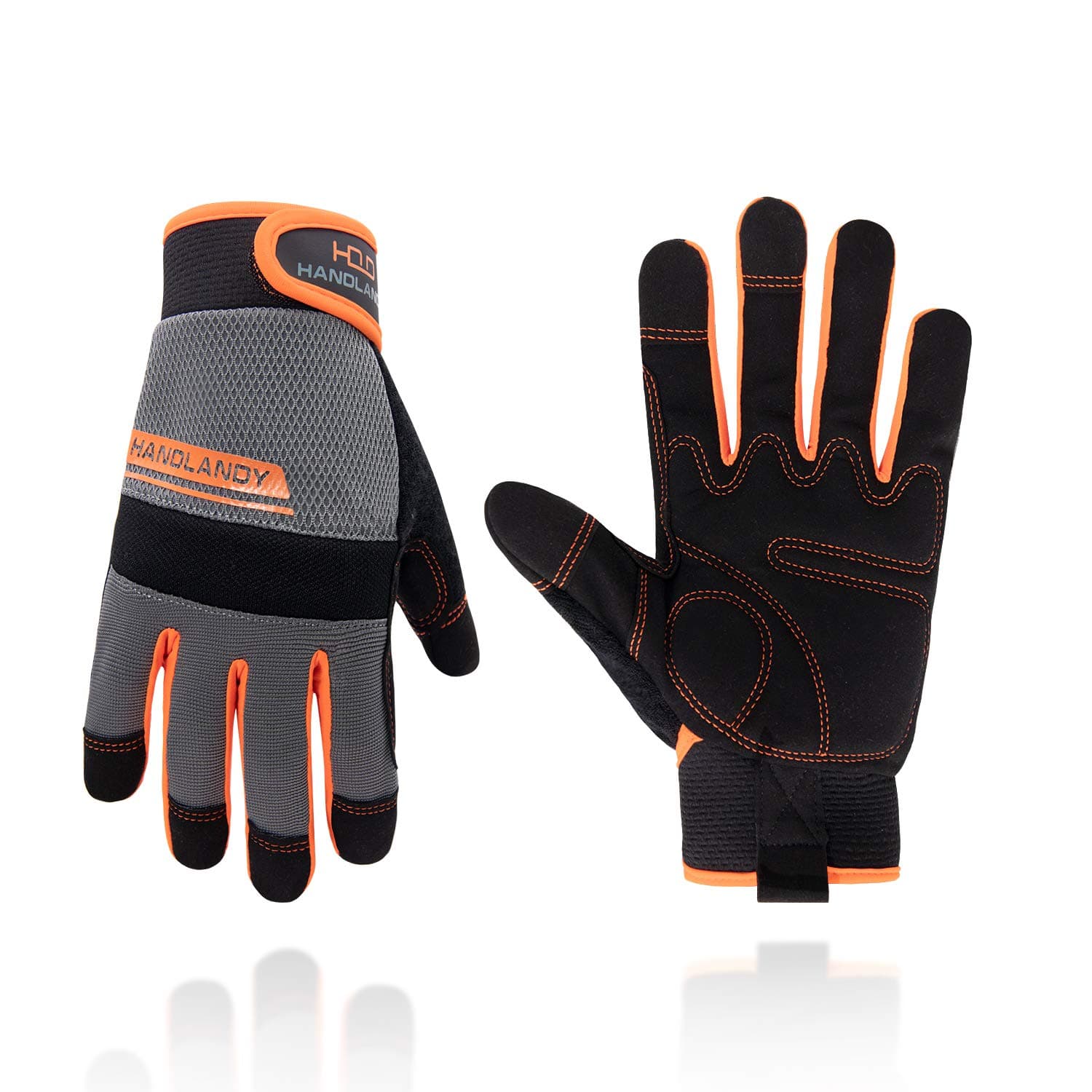 HANDLANDY Work Gloves Mens & Women, Utility Safety Mechanic Working Gloves Touch Screen, Flexible Breathable Yard Work Gloves (Large, Orange)