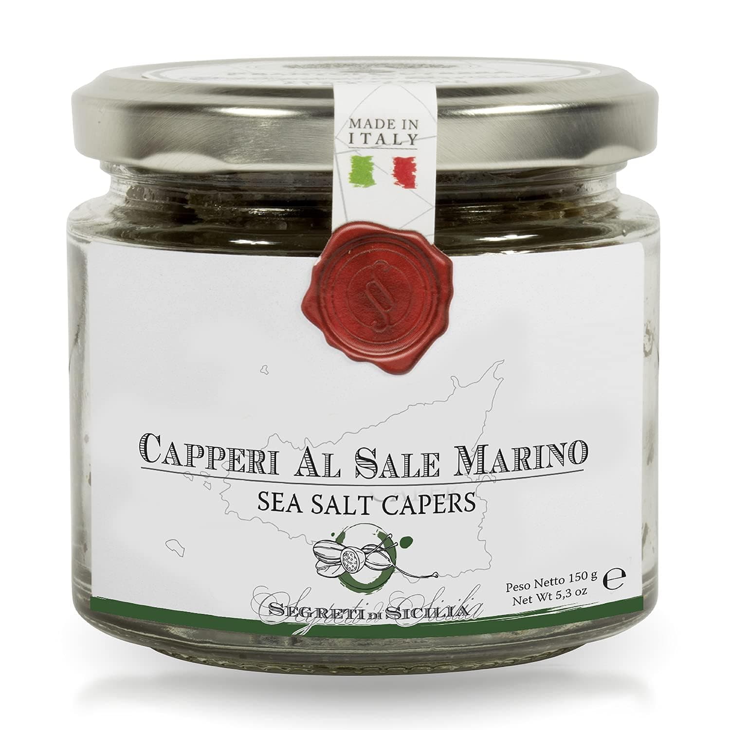 Frantoi Cutrera Gourmet Italian Capers in Sea Salt - Mediterranean Capers Non Pareil For Cooking and Garnishing, Imported From Italy 5.3 oz (150 g) - Pack of 1