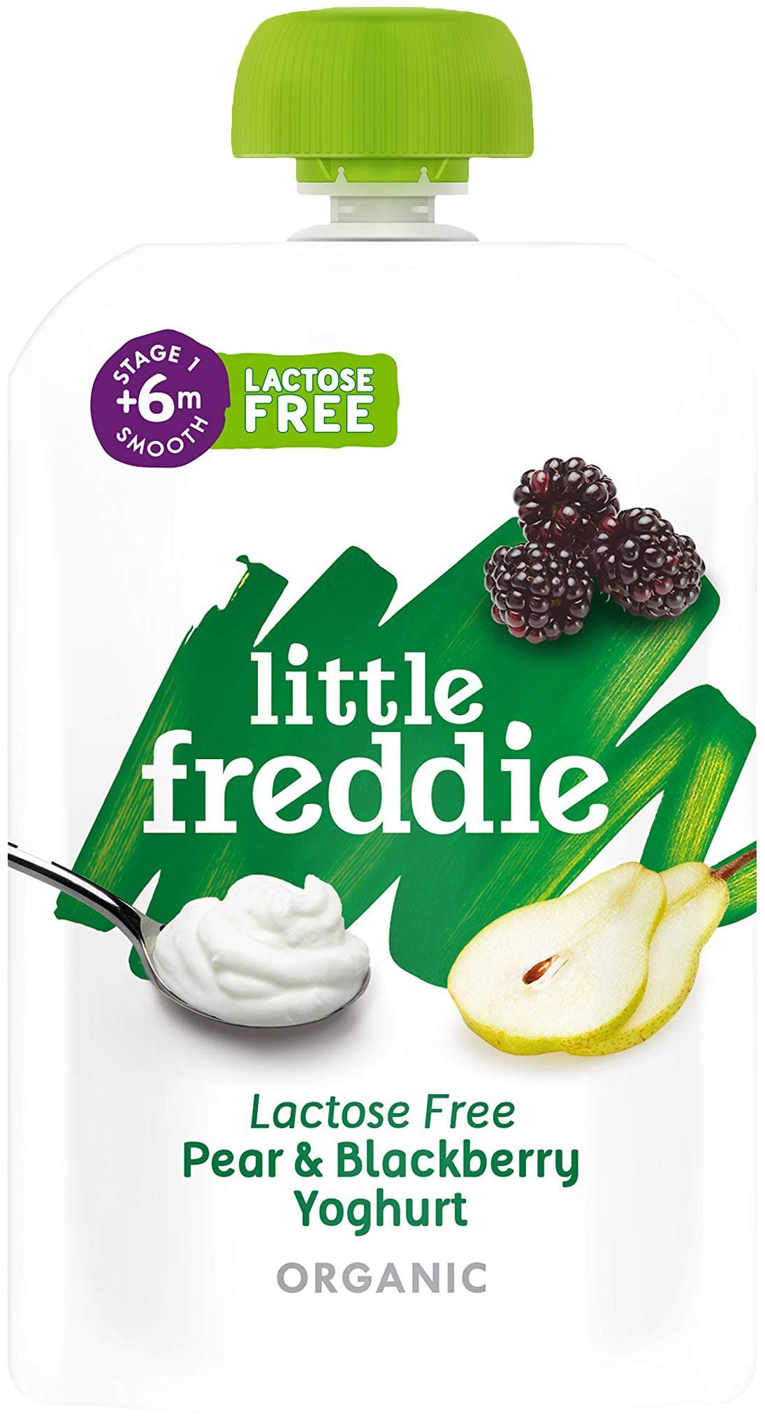 Little Freddie Organic Baby Food - Lactose Free Pear and BlackBerry Yoghurt Pouch (Pack of 6x100g)