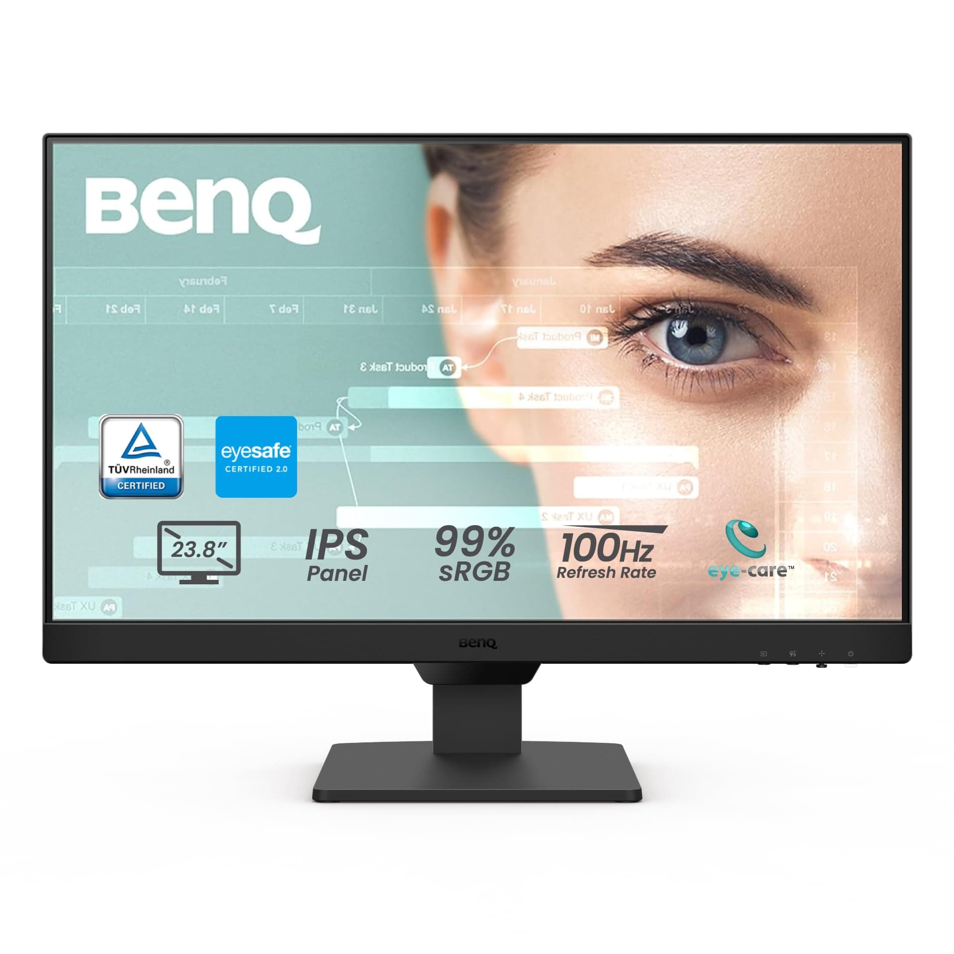 BenQ GW2490 24" Computer Monitor 100Hz FHD 1920x1080p IPS Eye-Care Tech VESA Mount Thin Bezel Low Blue Light Adaptive Brightness Wall Mount Built-in Speakers DisplayPort HDMI Port2