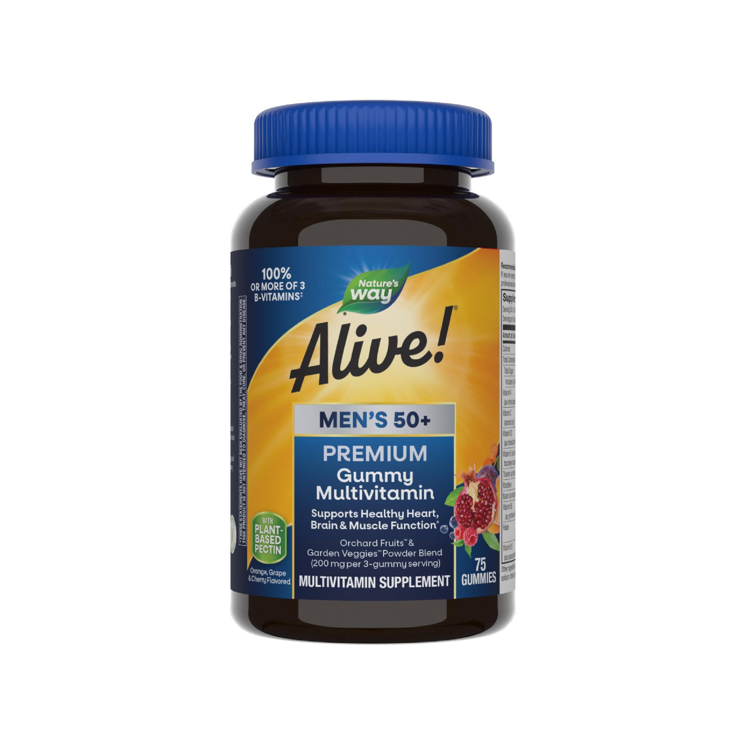 Alive! Men’s 50+ Premium Gummy Multivitamin, Full B-Vitamin Complex, 75 Gummies