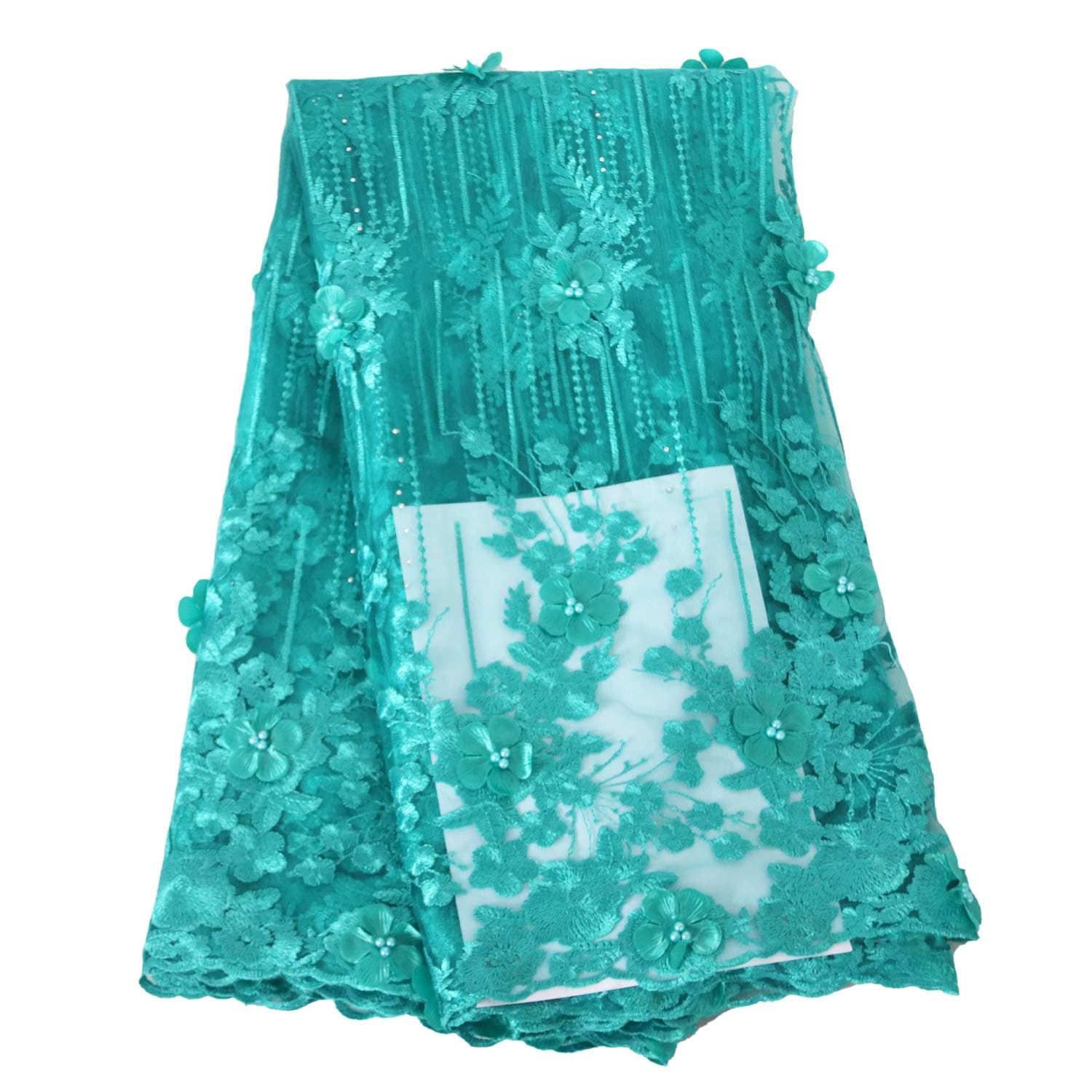 African Lace Fabrics Classics Nigerian French Lace Fabric 5 Yards With Fashion Rhinestones and Embroidered Beading flower For Wedding Party Dresses (Green)