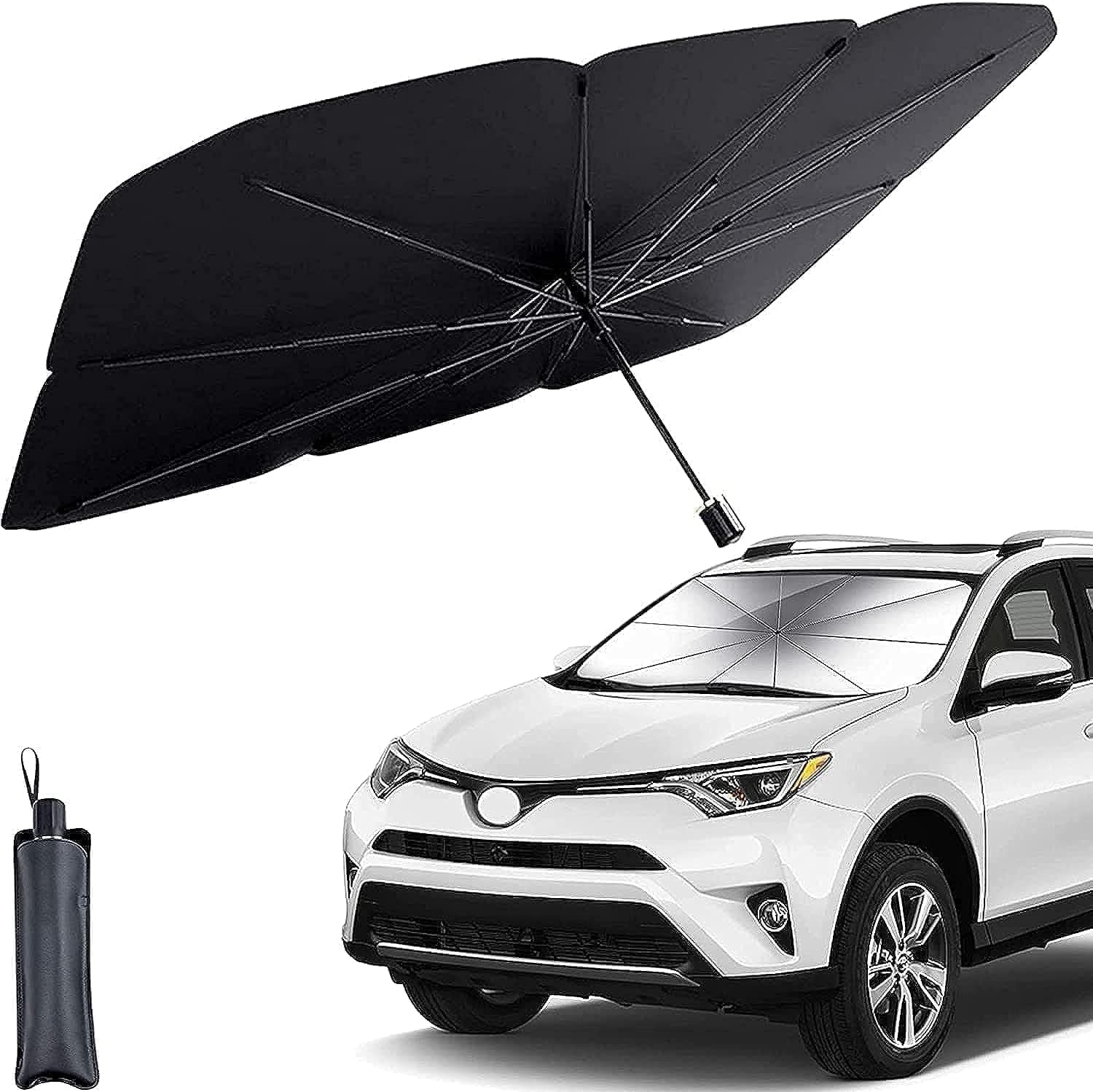 Car Umbrella Windshield Sun Shade, Foldable Sun Protection & Heat Insulation, Full Cover for Most Vehicles (White)