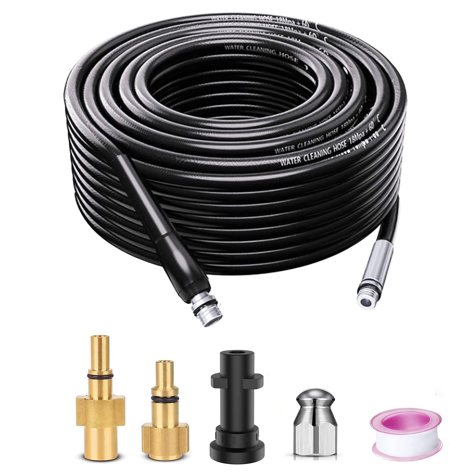 Pipe Unblocker Suitable for Kärcher/Lavor/Bosch Pressure Washer, 15 m Pressure, Device for Unclogging Hose Pressure Washer