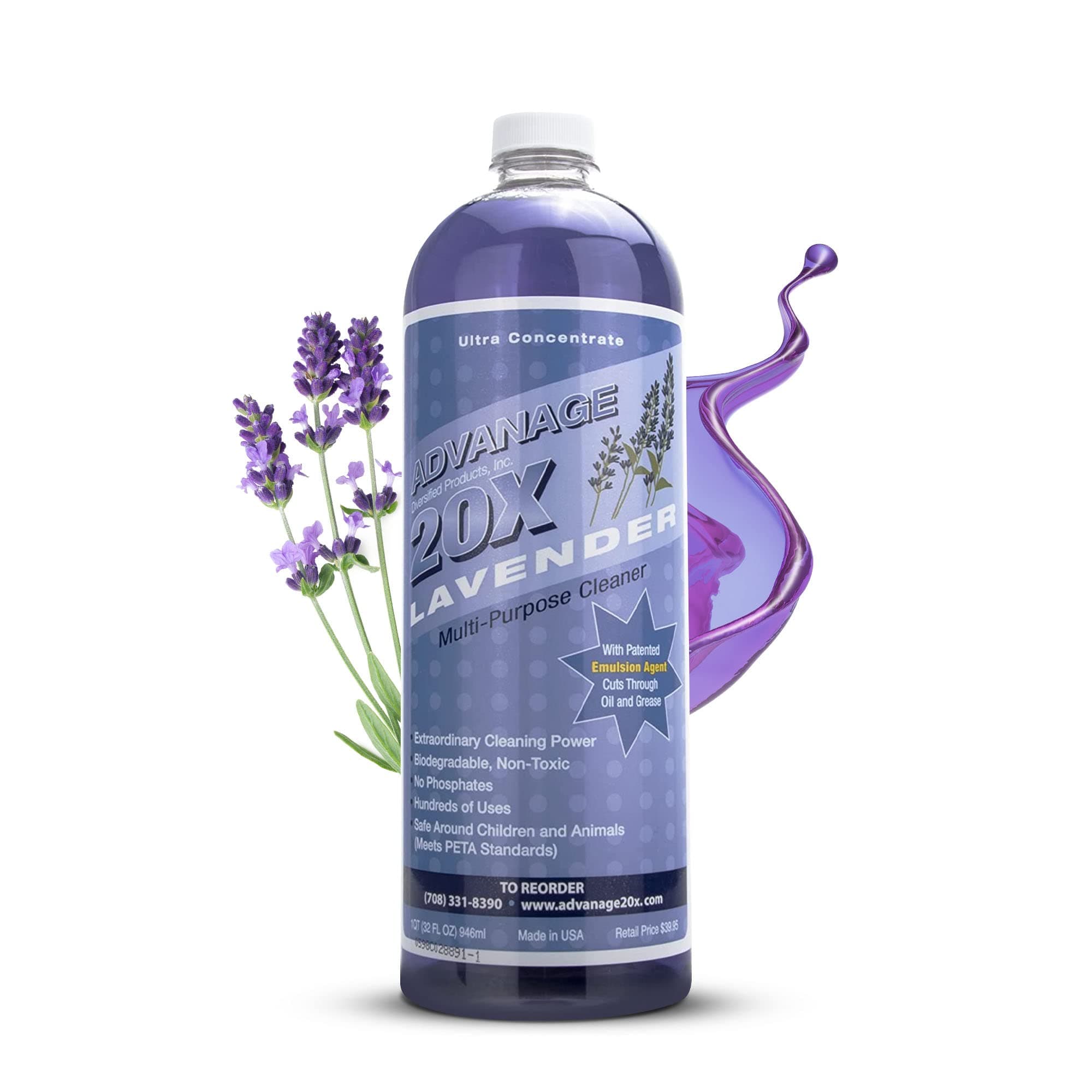 - All Purpose Cleaner Concentrate - Advanage 20X The Wonder Cleaner Lavender for All Surfaces Around Bathroom, Kitchen, Oil and Grease, Multi Purpose Cleaner for Household Cleaning Solution | 32 FlOz