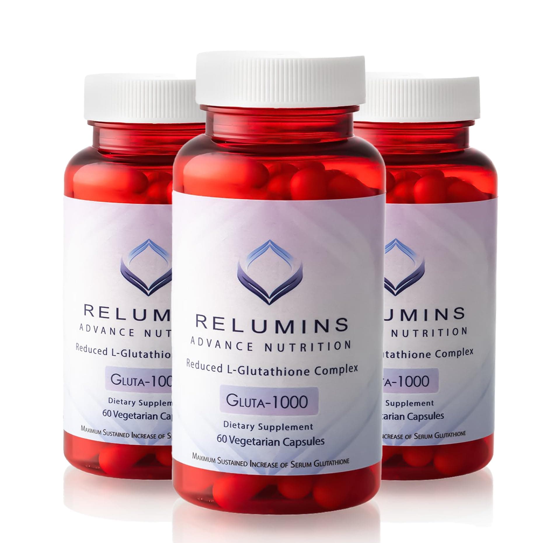 Relumins L-Glutathione Supplement Complex – Spring Glow Essential - World’s Most Advanced Reduced Glutathione 1000mg with Alpha Lipoic Acid for Smoother & Brighter Skin, Made in USA – 60 Caps x 3 Bots