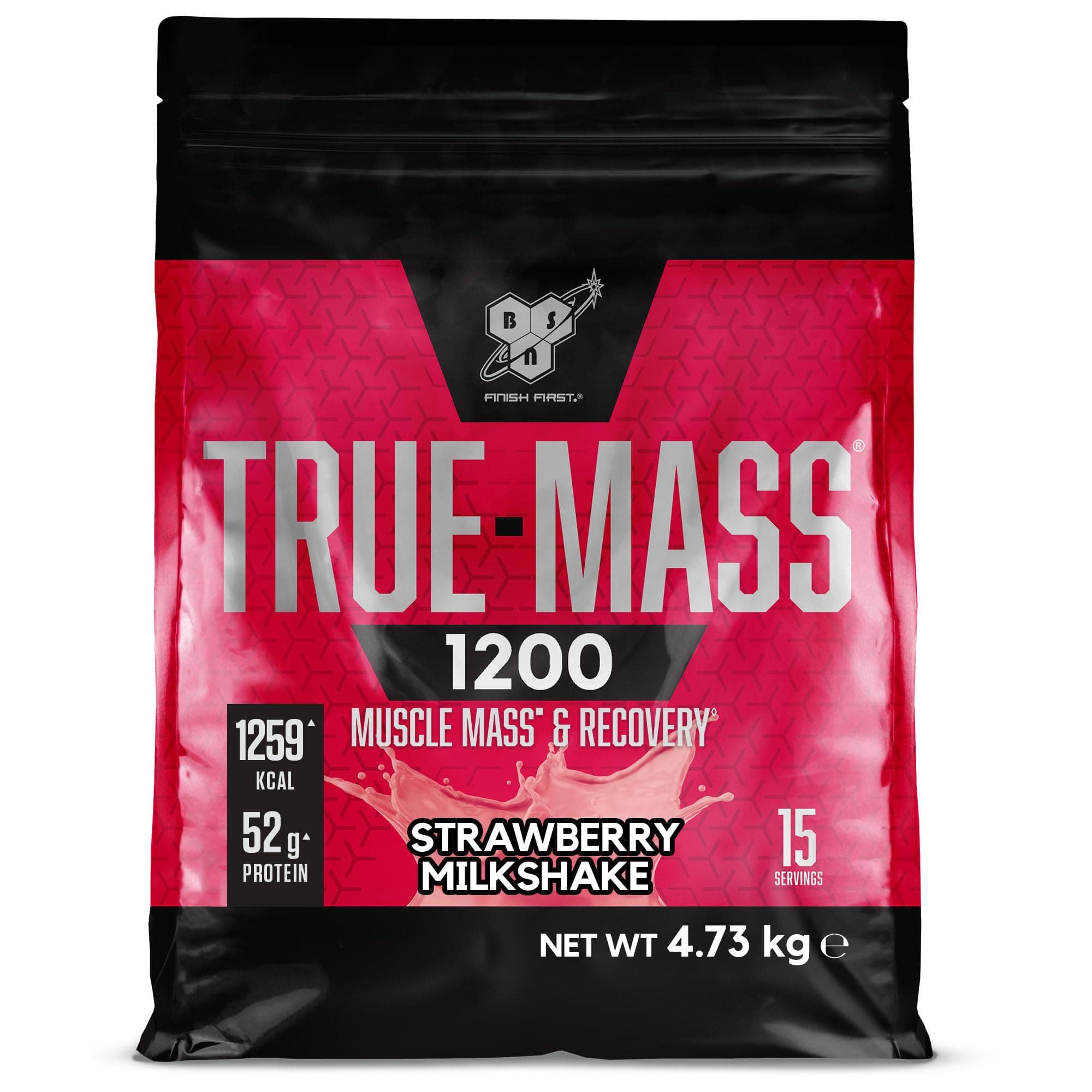 True Mass 1200, Mass Gainer Protein Powder with Whey Isolate and Carbohydrates, Weight and Muscle Gain and Post Workout Recovery, Strawberry Milkshake Flavour, 15 Servings, 4.8 kg