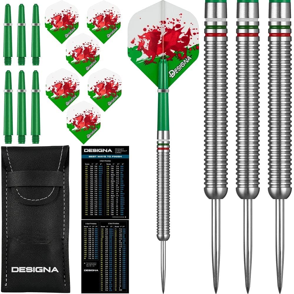 D0730 Patriot | 24g Premium 90% Tungsten Straight Barrel National Flag Darts, Wales, Silver