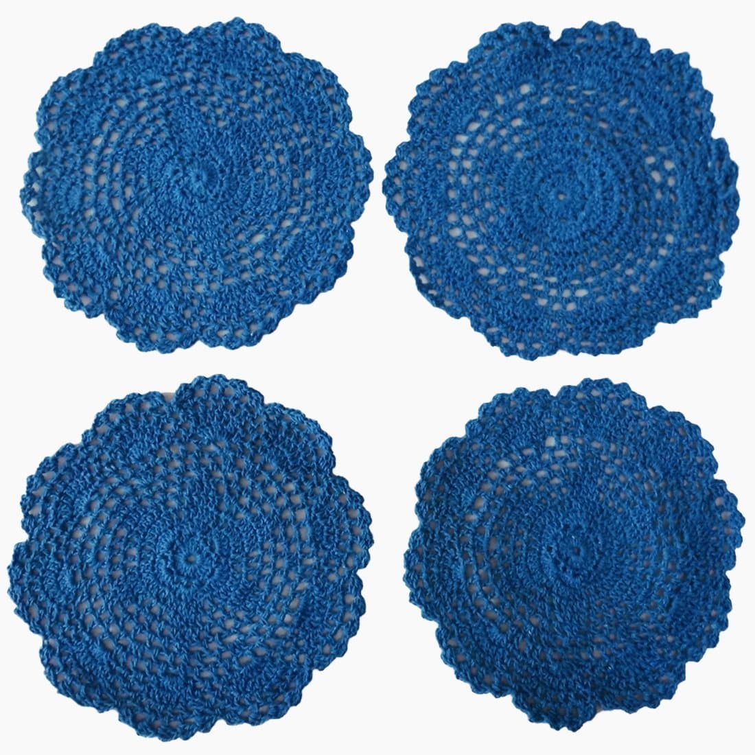 YOUMEHOMEHandmade Crochet Cotton Lace Table Placemats Doilies Round 7.8 inches (20 cm) (Pack of 4 pcs) (Blue)