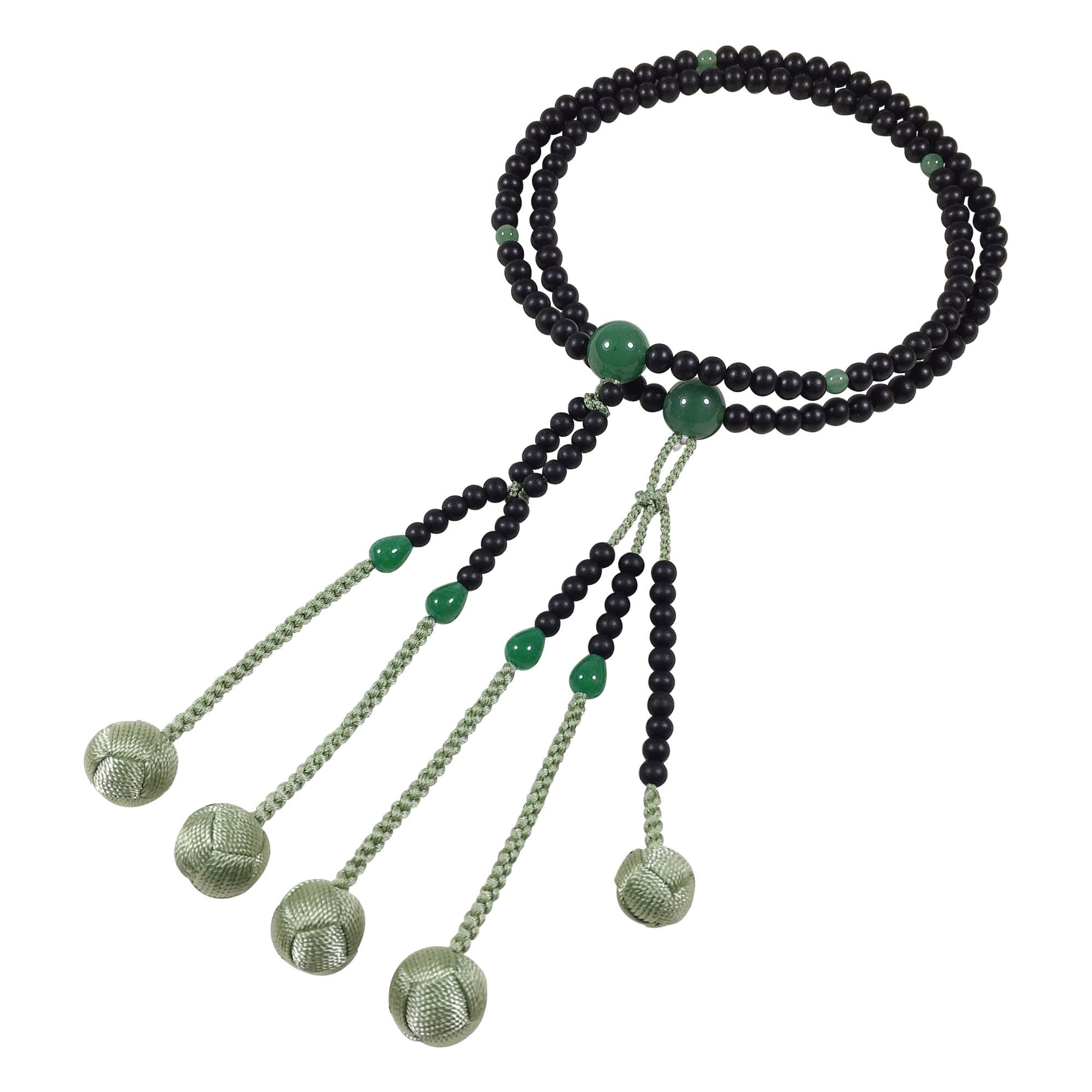 Umetake Buddhist Nichiren Prayer Beads juzu Ebony Green Jade and Light Green Woven Balls ojuzu Bag Free of Charge