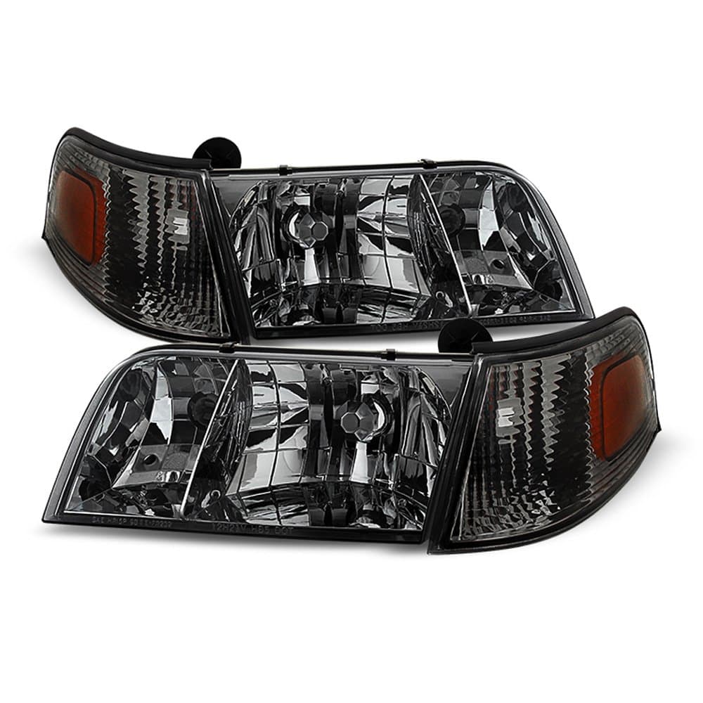 For 1998-2011 Ford Crown Victoria Smoked Lens 4pcs Headlights w/Corner Signal Lights Replacement Set Left+Right
