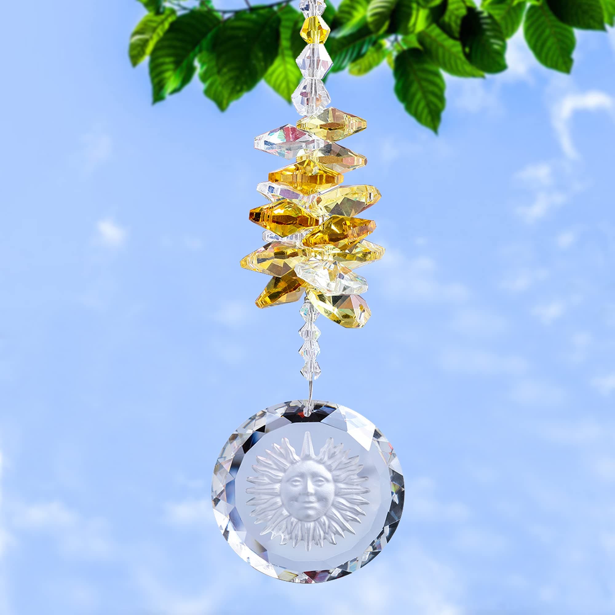 Crystal Hanging Suncatchers Crystal Sun Face Prisms Rainbow Suncatcher for Window Decor