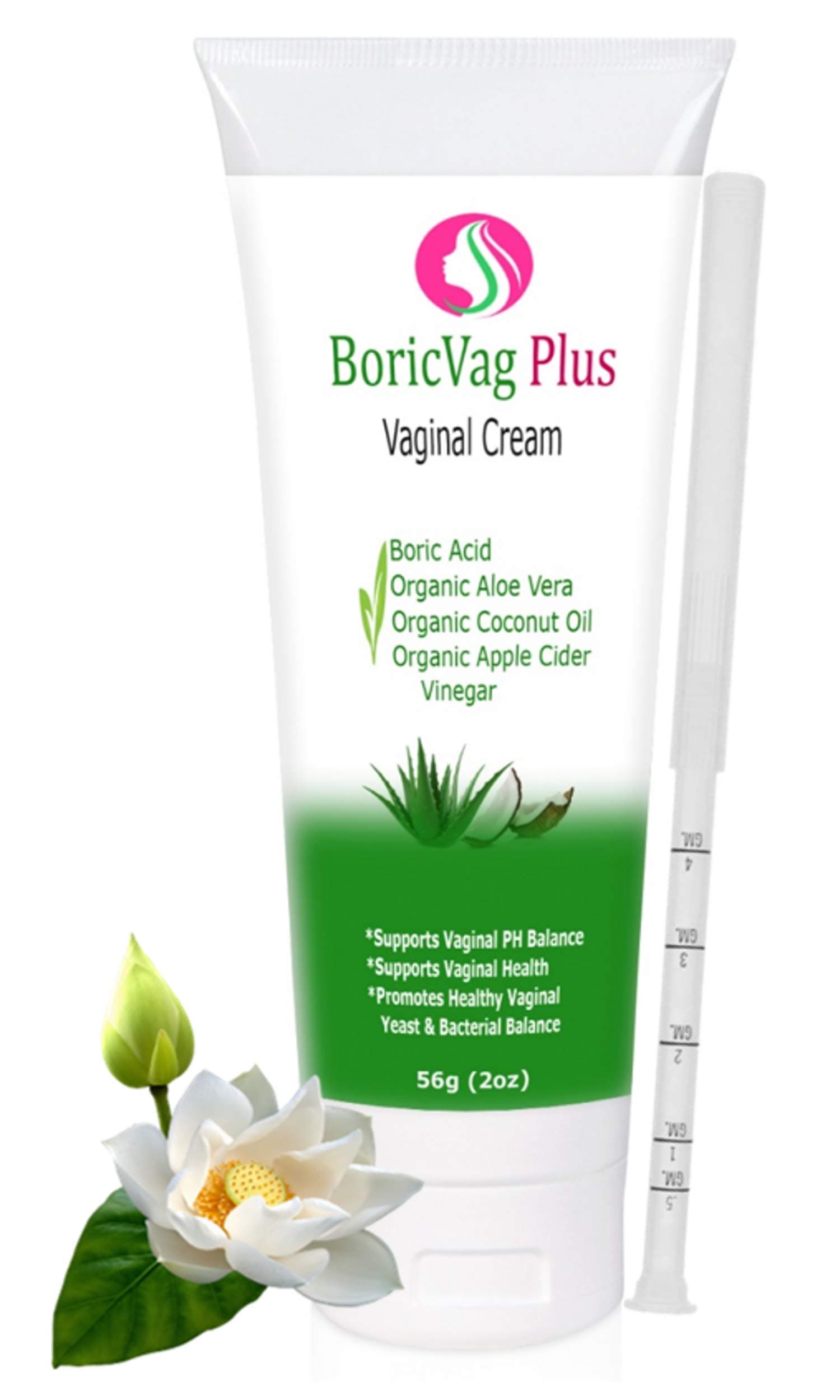 Boric Acid Vaginal Cream with Organic Aloe Vera, Coconut Oil & Apple Cider Vinegar - Applicator Included