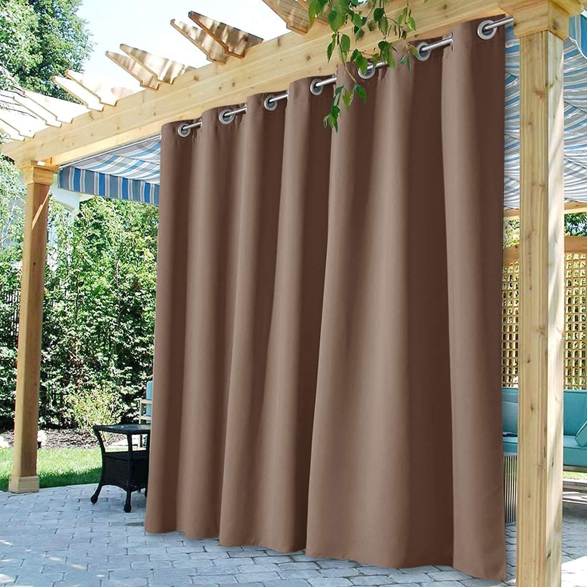 StangH Waterproof Outdoor Curtains for Patio Outside Privacy Curtains Blackout Thermal Insulated Drapes for Garden/Yard/Lanai, Mocha, W100 x L84, 1 Panel