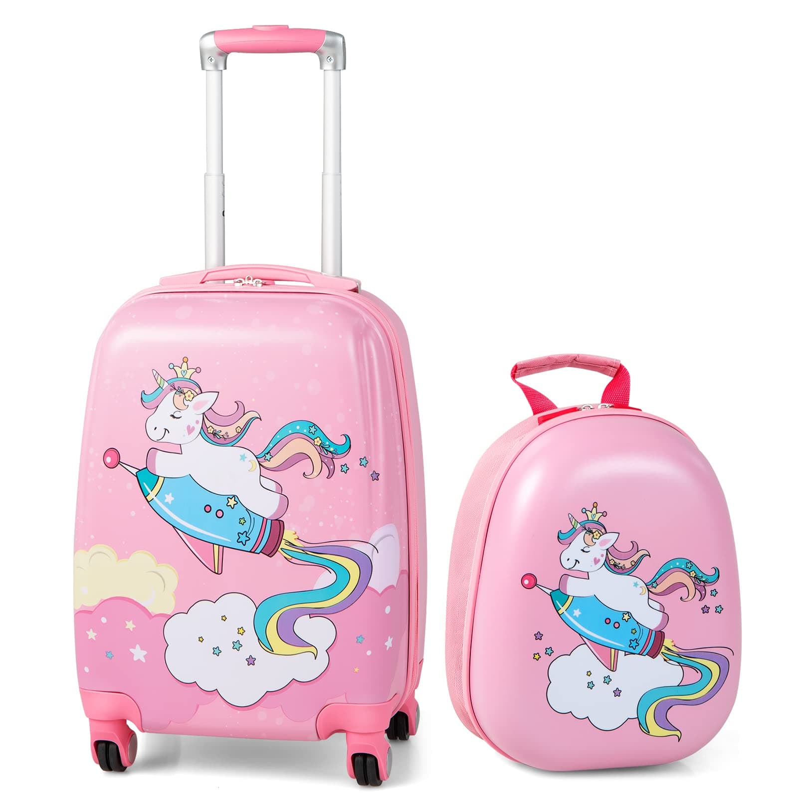 HONEY JOY Kids Luggage, 12" Toddler Backpack & 18" Travel Suitcase with Wheels, Lightweight Toddler Girls Suitcase, Durable ABS Hardshell, 2Pcs Carry On Luggage Set for Boys Girls