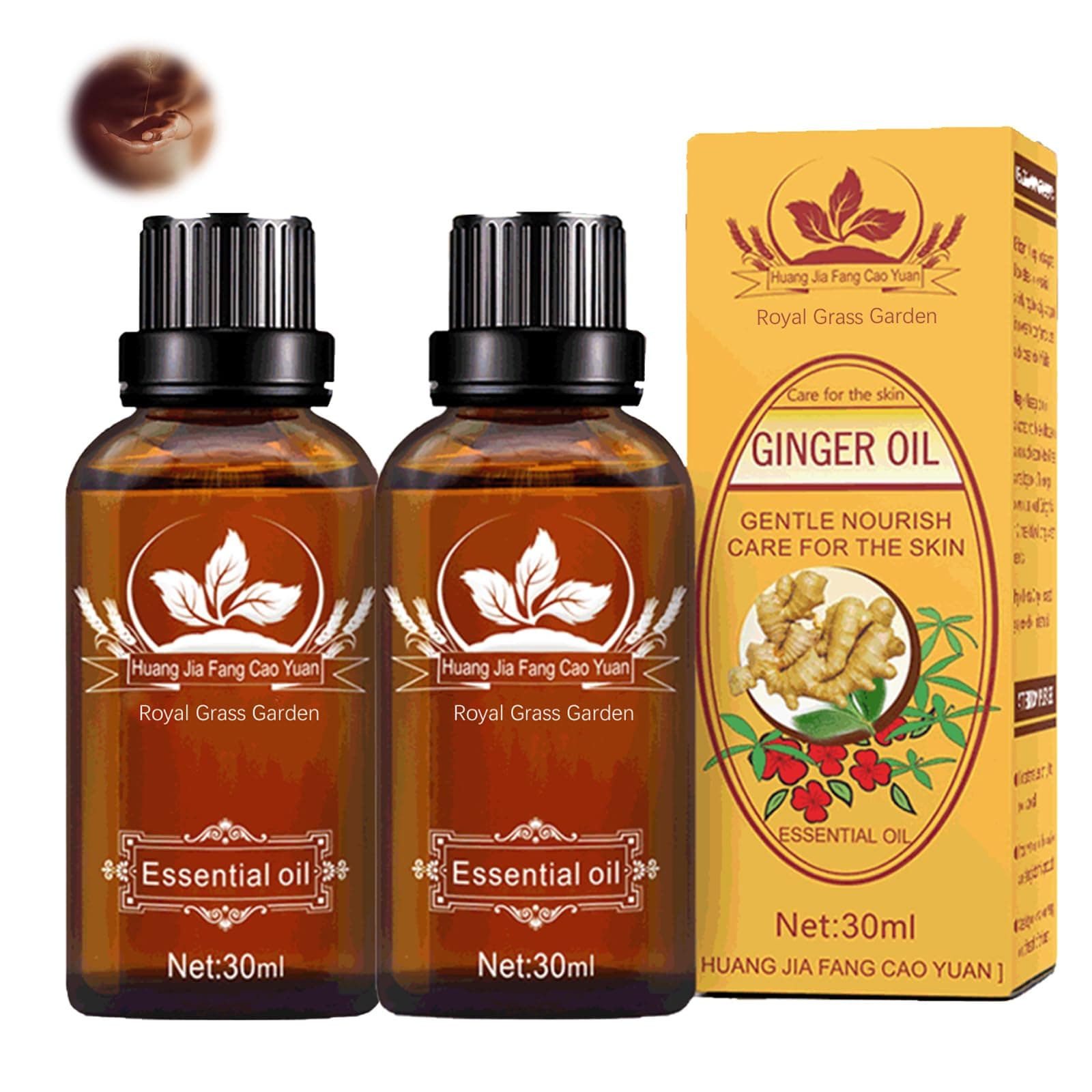 LFCFBH2 PCS Ginger Oil for Lymphatic Drainage, Pure Natural Ginger Essential Oil, for Body Massage(30ml)