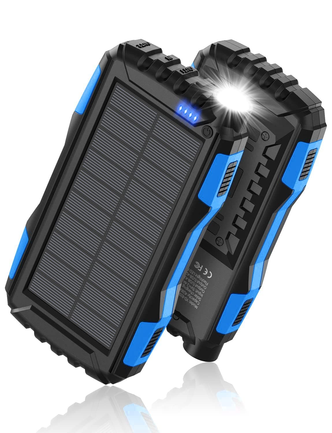 Power-Bank-Solar-Charger - 42800mAh Portable Charger,Solar Power Bank,External Battery Pack 5V3.1A Qc 3.0 Fast Charger Built-in Super Bright Flashlight (Blue)
