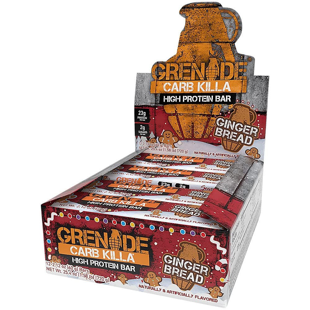 Grenade Carb Killa Protein Chocolate Bar | 20g High Protein Snack | Low Net Carb Low Sugar | Energy Bars | Gingerbread, 12 Pack