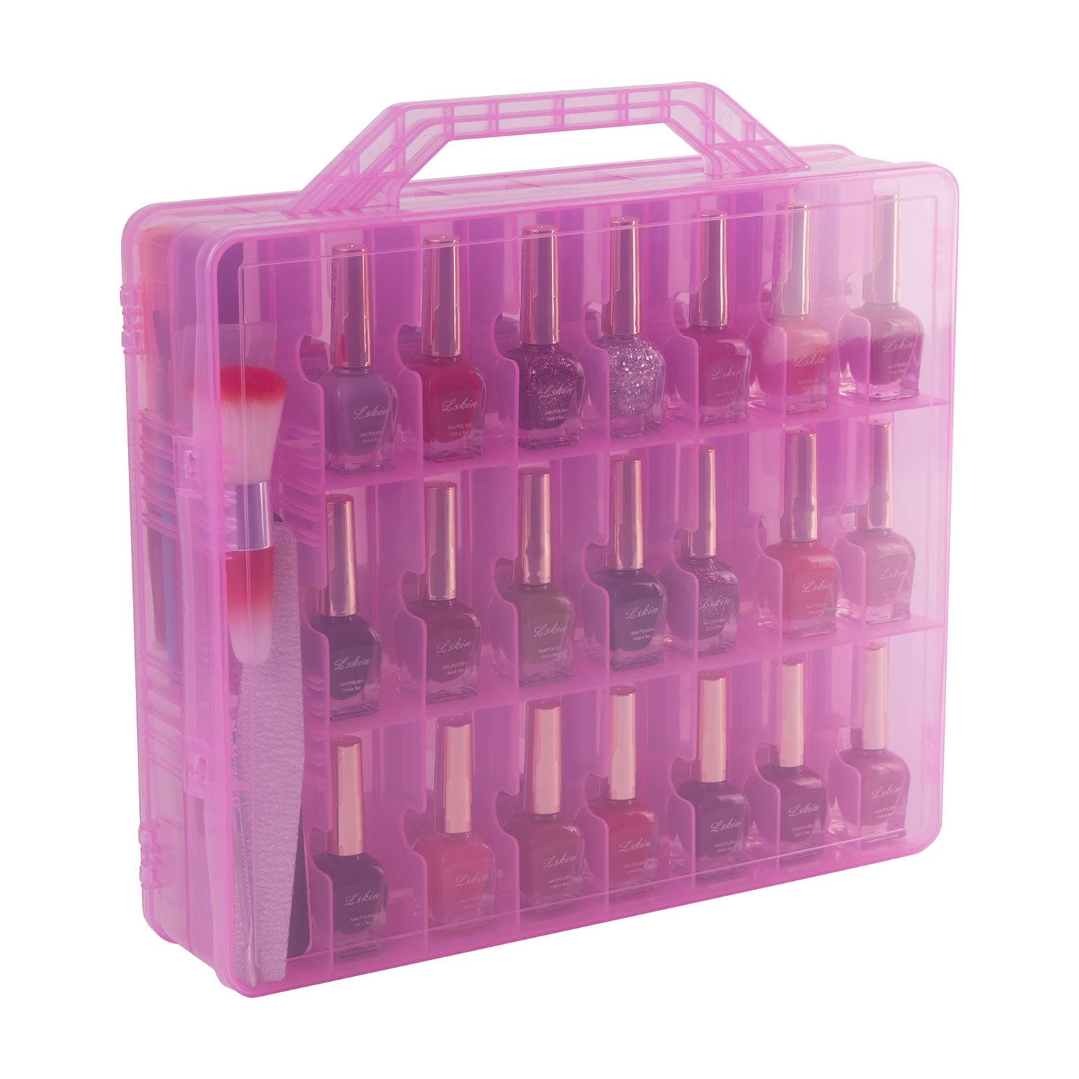 Zoostliss Transparent Pink Universal Clear Nail Polish Organizer Holder -Store 48 Bottles Adjustable Dividers