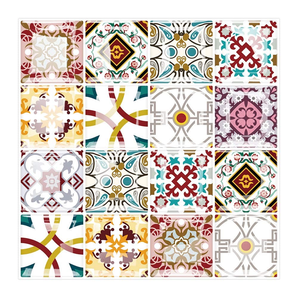 Peel and Stick Backsplash Tile for Kitchen, Kitchen Backsplash Peel and Stick in Cherry Moroccan Design (10 Sheets 10"x10")