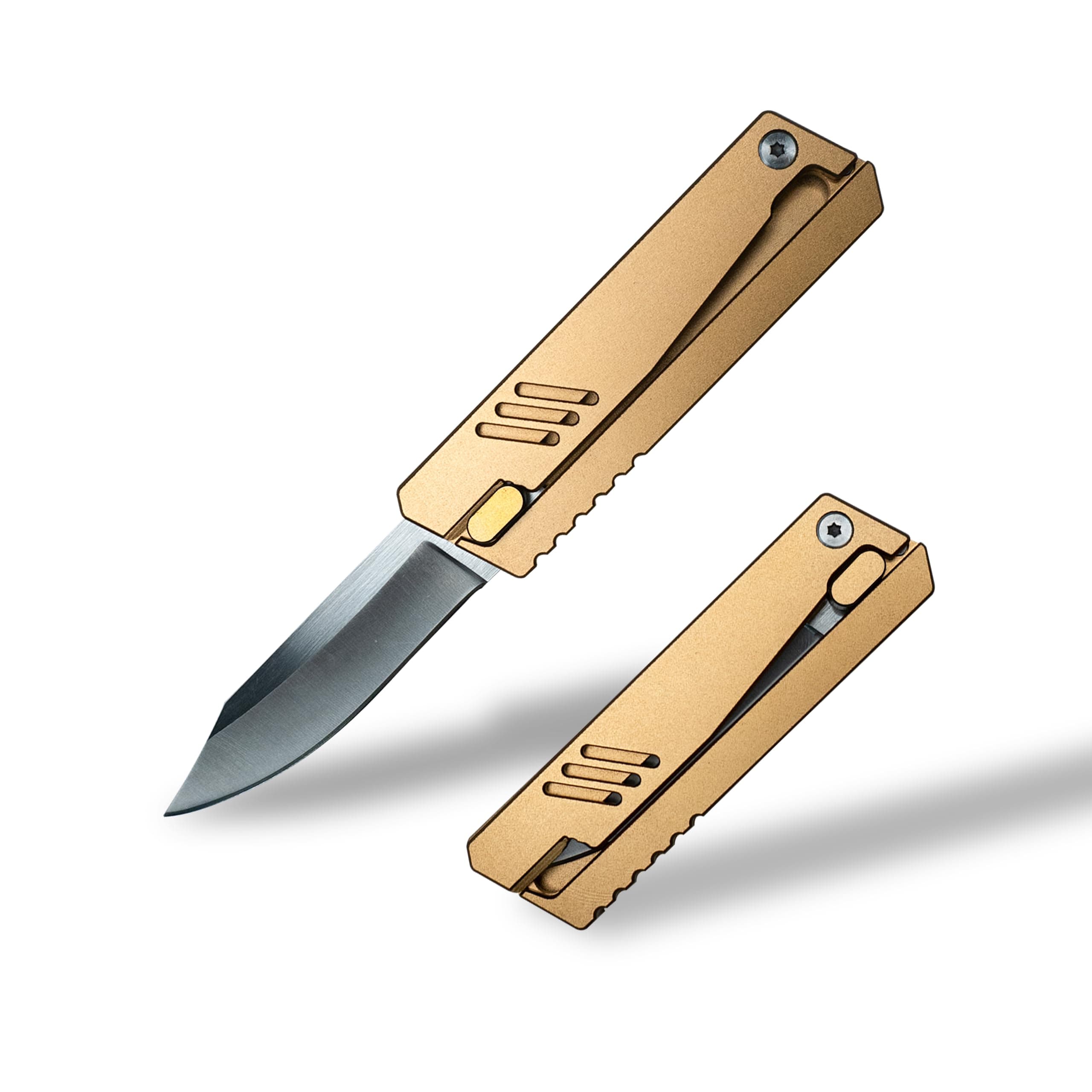 Utility , Folding Knife - 2.9" Steel Blade, Outdoor, Hunting, Fishing, Camping Sharp Knife (Gold)