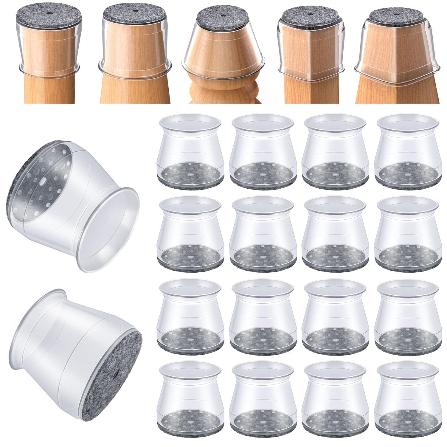 16 Pcs Chair Leg Floor Protectors - Silicone Felt Pads, Scratch-Proof & Noise-Free, Easy Smooth Moving, Large Size (Fits Round Chair Legs: 1-5/16" to 2" Diameter)