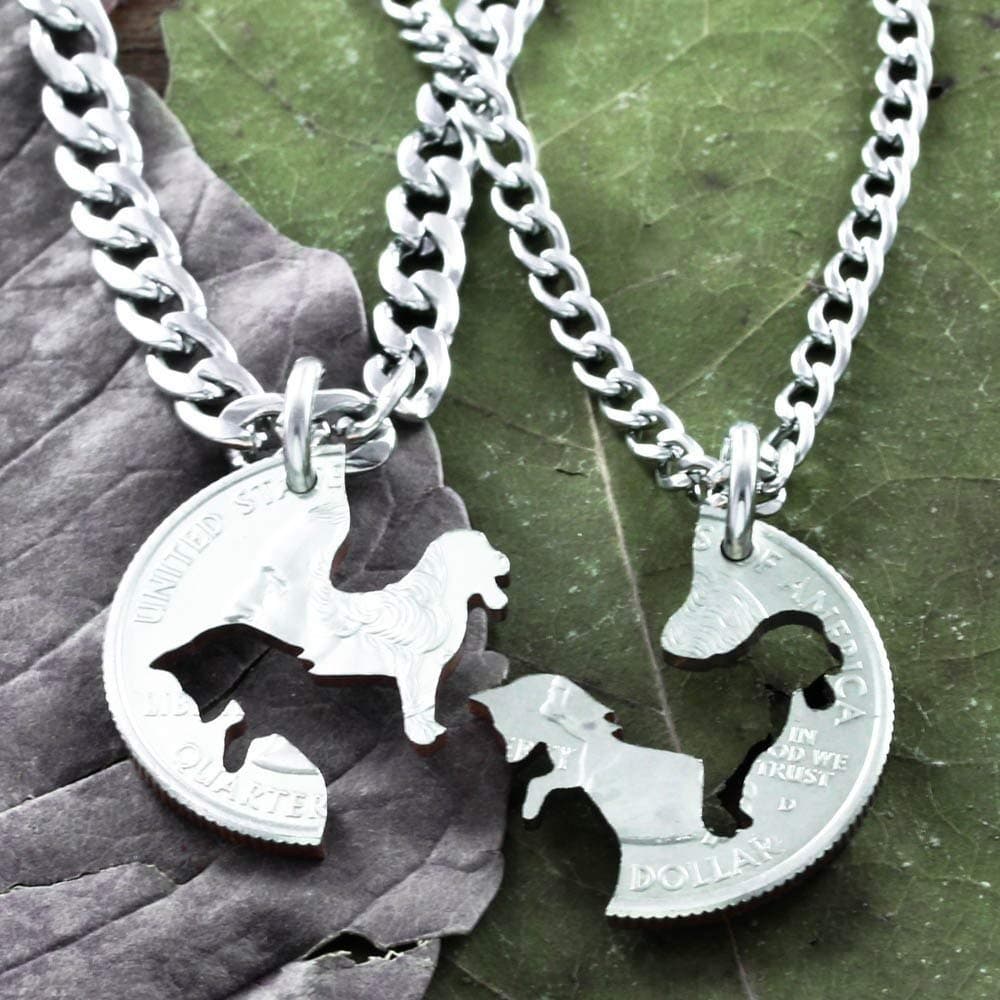 Fox and The Hound Best Friends Necklaces, Dog and Fox, Hunting BFF Gifts, Best Friends Forever Jewelry, Hand Cut Coin, By NameCoins