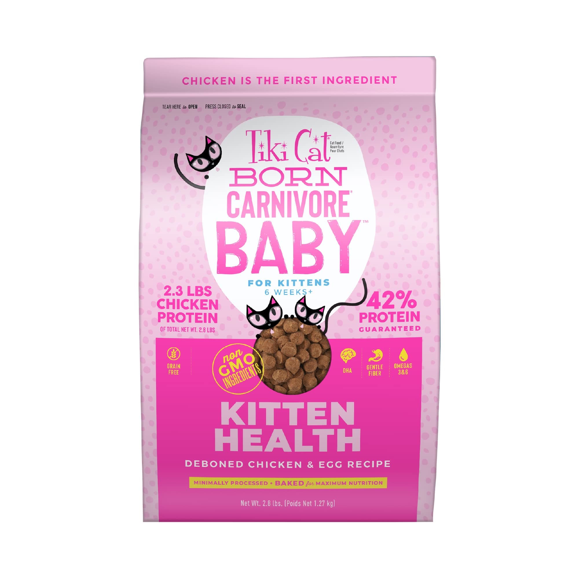 Tiki Cat Born Carnivore Baby Kitten Health Dry Cat Food, Deboned Chicken & Egg, 2.8 lbs. Bag