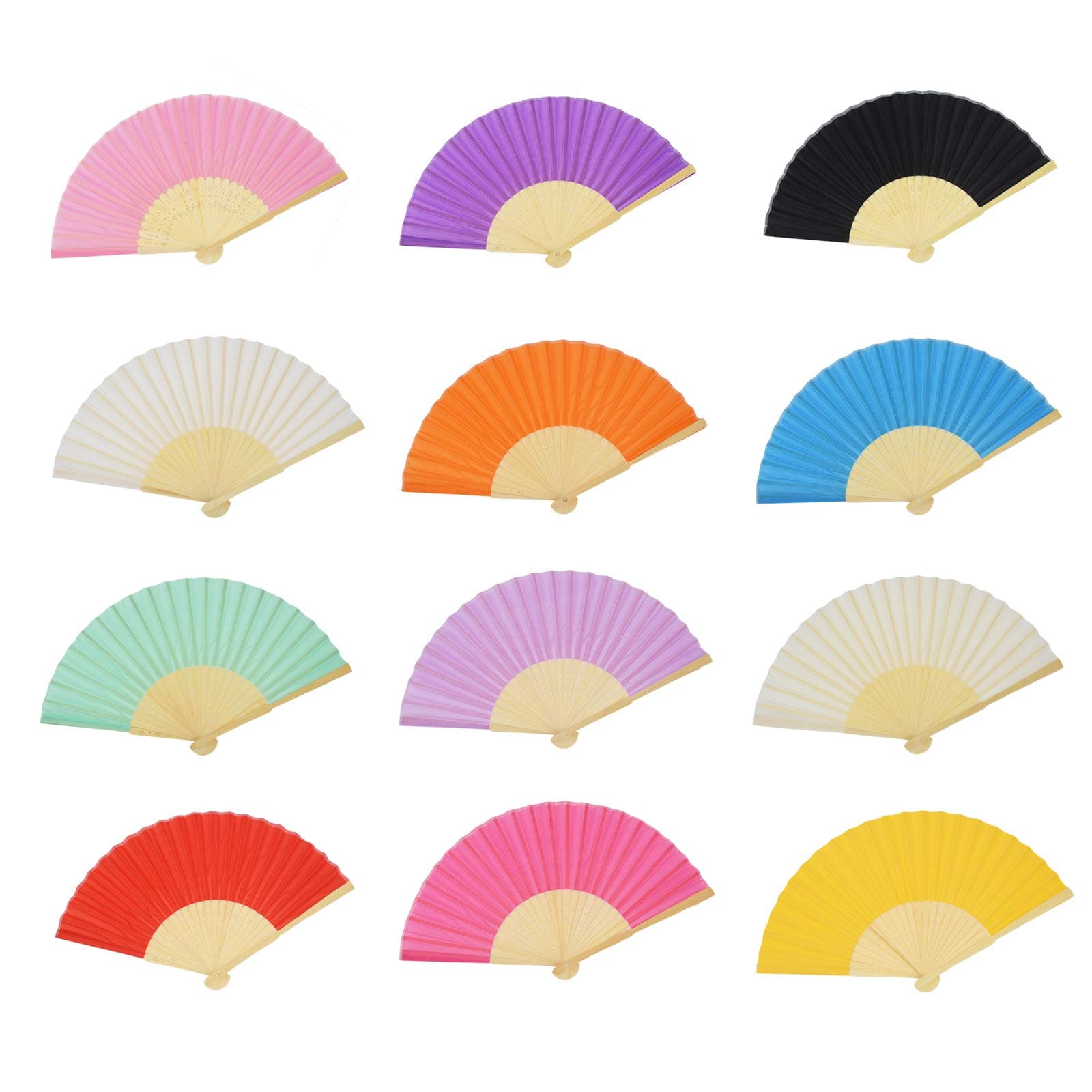 Wuyuxibo 12 Pack Silk Folding Fan Bamboo Handheld Fans Silk Folded Fans, for Home Decoration, DIY Decoration and Wedding (12 Colors)