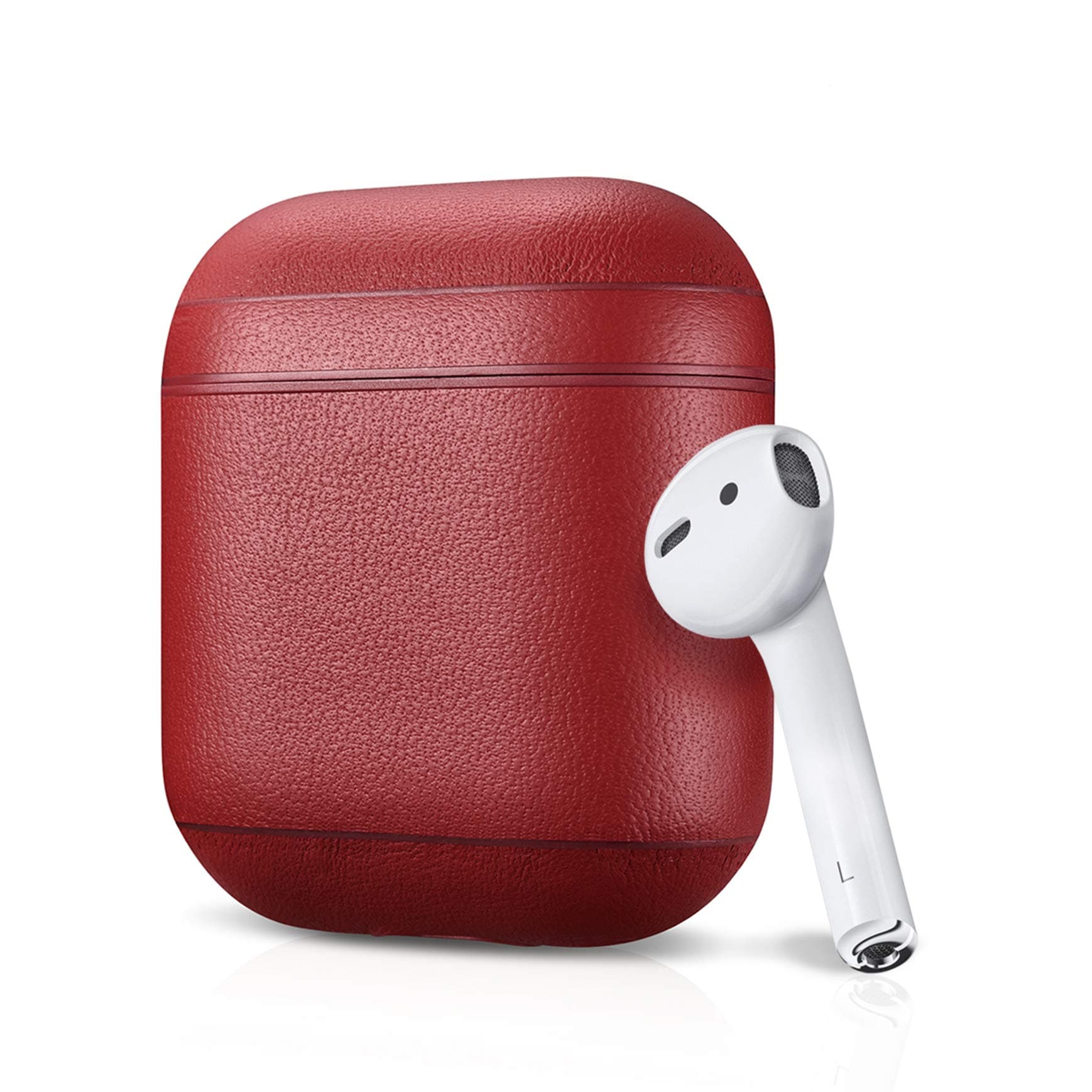 Leather Case for Apple AirPods, Classic Series - Air Vinyl Design, Protective Case Cover (Red)