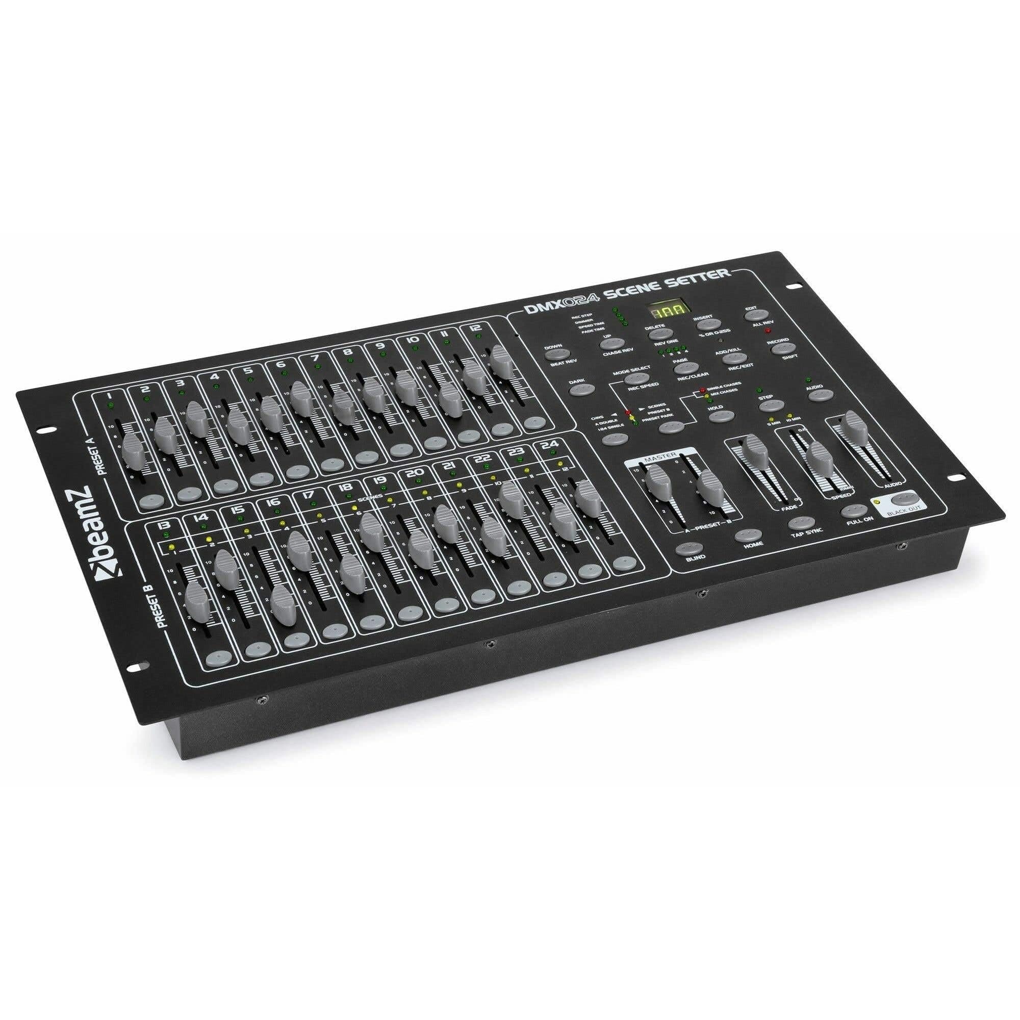 DMX-024 Controller for Stage Lighting - 24-Channel DMX Light Control Panel, MIDI Interface, 48 Program Memories, Sound Activation, 19 Inch Rack Mountable (6U)