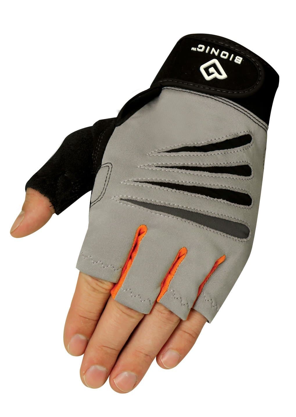 Glove Men's Cross-Training Fingerless Gloves w/Natural Fit Technology, Gray/Orange (Pair)