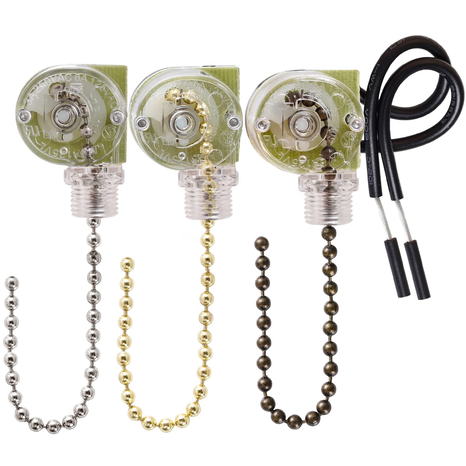 Topbuti 3 Pack Ceiling Fan Pull Chain Switch Zing Ear ZE-109 Two-Wire Light Switch Control Replacement for Ceiling Fan Wall Light Lamps