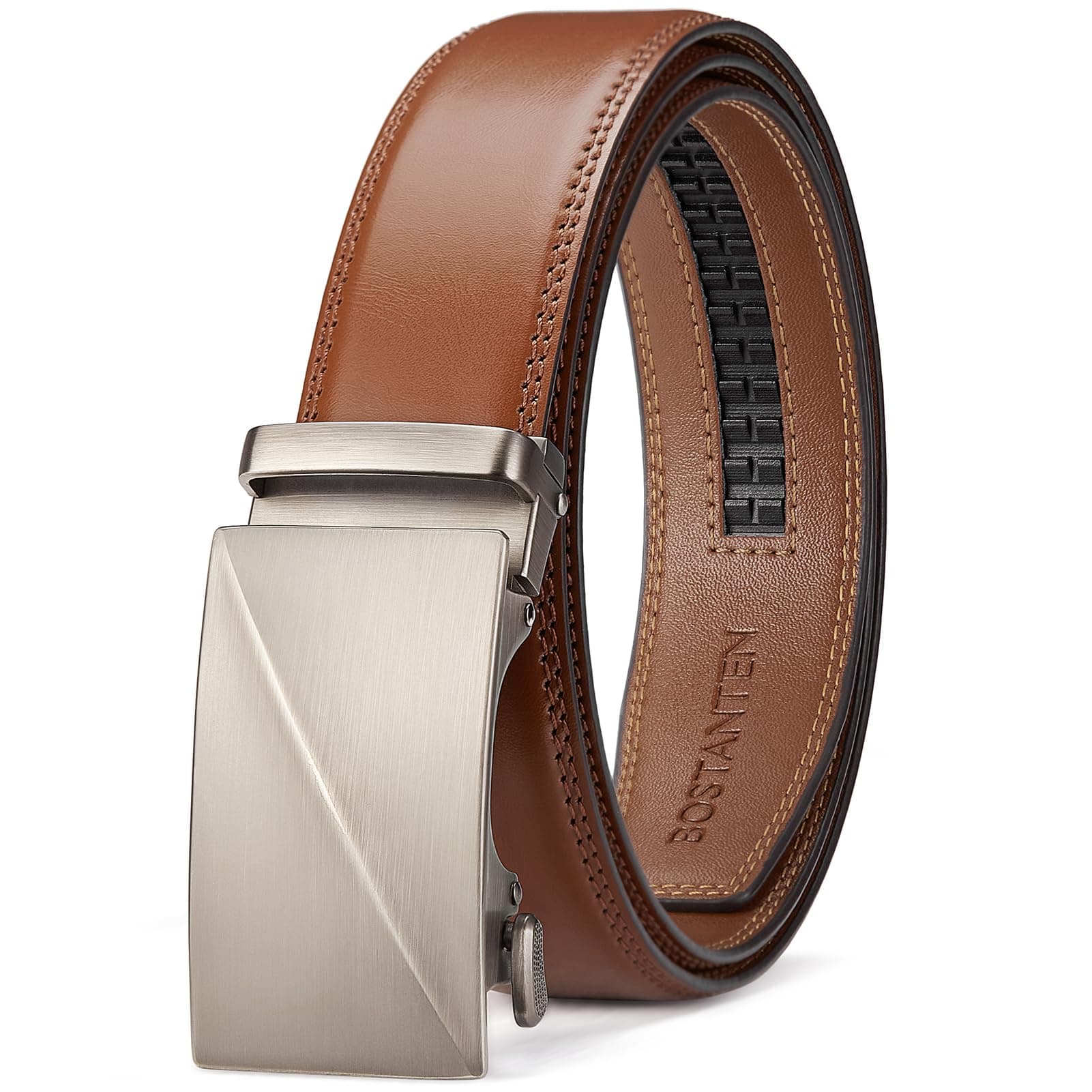 Mens Belt Leather Ratchet Belt For Men Dress and Casual with Adjustable Buckle, Trim to Fit