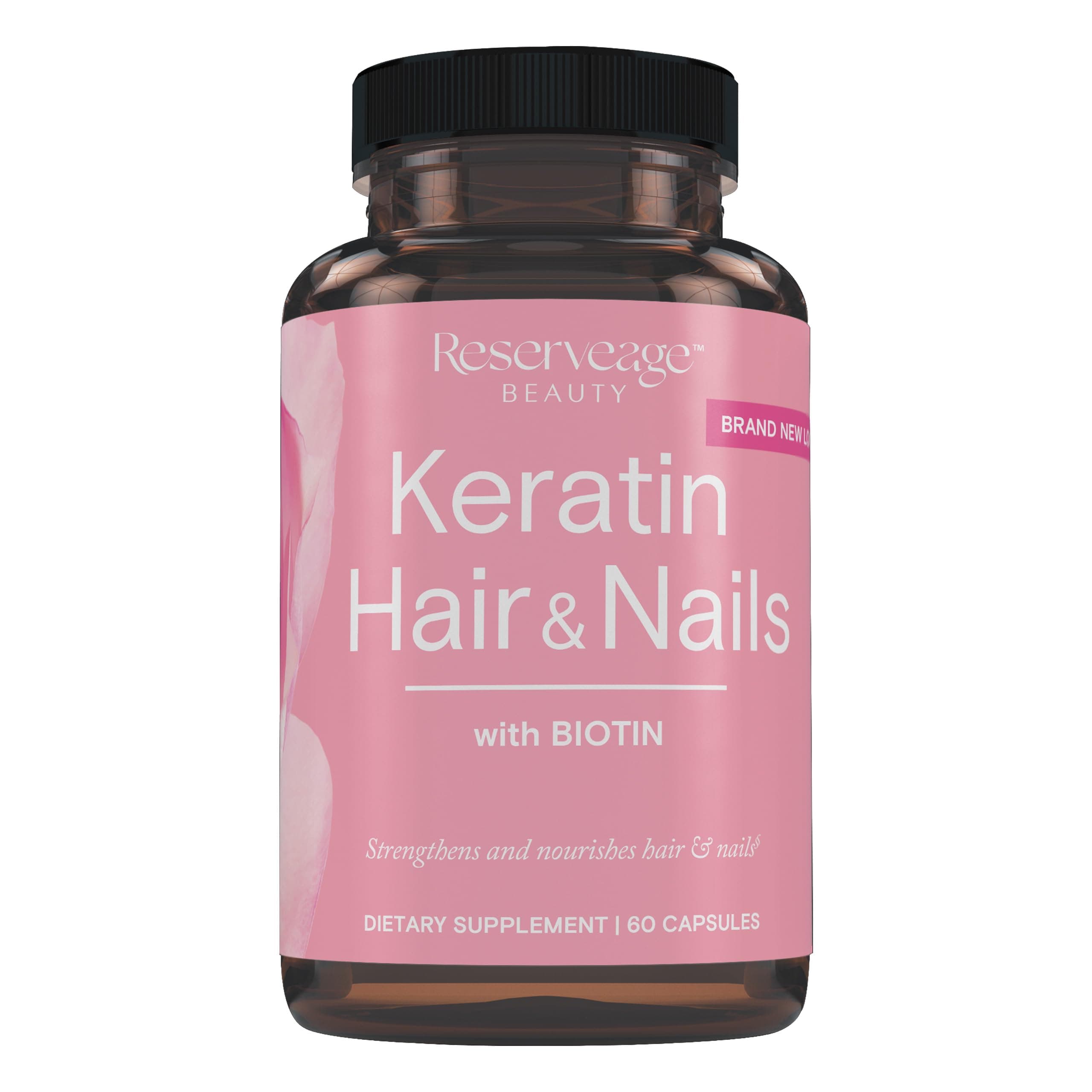 Reserveage Keratin Hair Booster with Biotin - Keratin Supplement with Biotin & Resveratrol - Supports Hair Growth & Nail Health - 60 Capsules