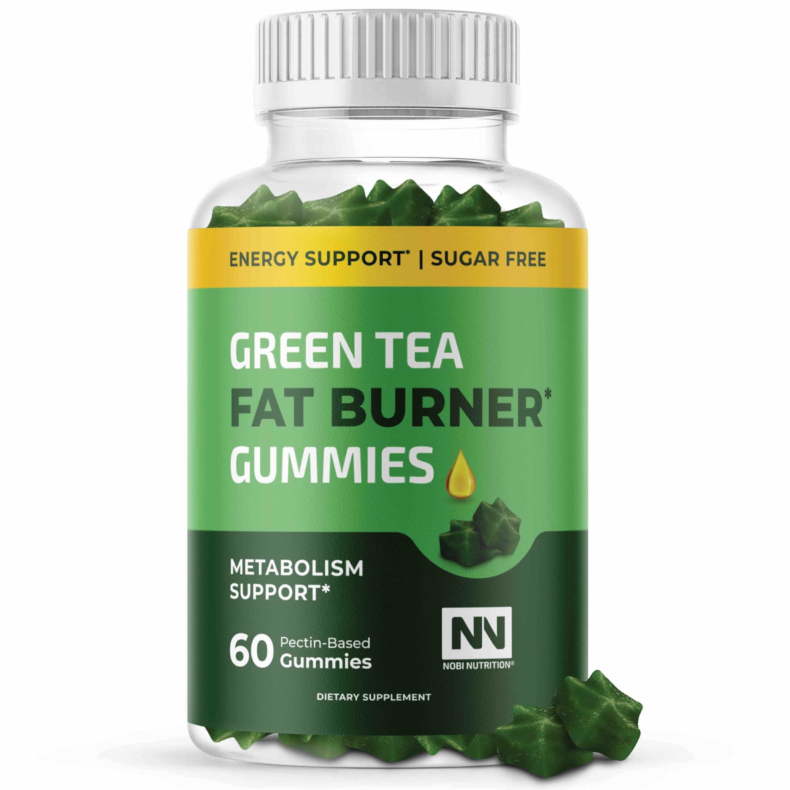 Green Tea Fat Burner Gummies for Weight Loss | Metabolism Boost & Appetite Suppressant with Green Coffee Bean and Garcinia Cambogia | Pills to Burn Belly Fat for Women & Men by Nobi Nutrition