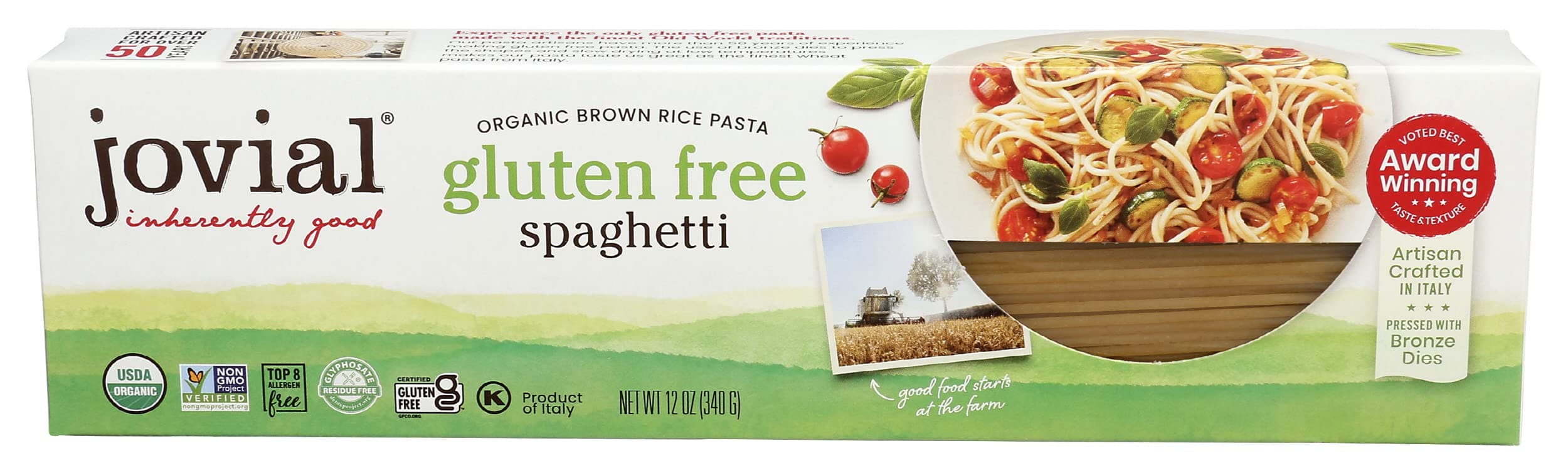 Jovial Gluten Free Brown Rice Pasta Organic - Award-Winning Taste & Texture, Non-GMO, Free of Top 8 Allergens, Vegan Brown Rice Noodles, Made in Italy - Gluten Free Elbow Pasta, 12 oz