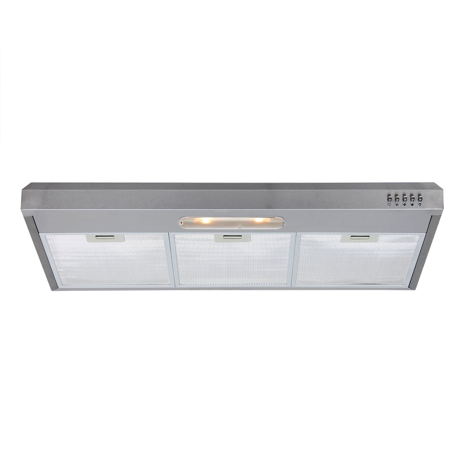Under Cabinet Range Hood 36 inch in Stainless Steel, Ultra Slim Dual Motor Kitchen Hood, 350 CFM, Top/Rear Ducted Vent, 3 Speed, Push Button, Mesh Filter, Newfield