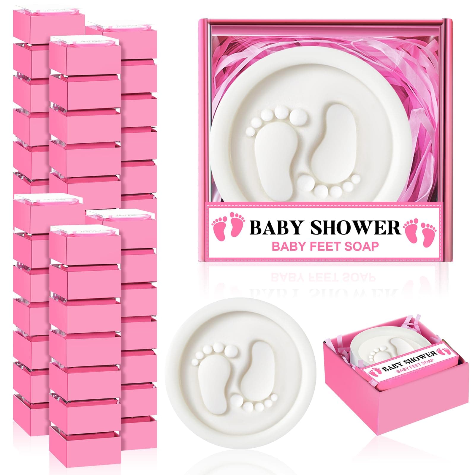 50 Pcs Baby Shower Soap Favors Baby Shower Favors for Guests Baby Shower Favors Baby Shower Gifts for Guest Baby Feet Scented Soap Favors for Gender Reveal Party (Pink)