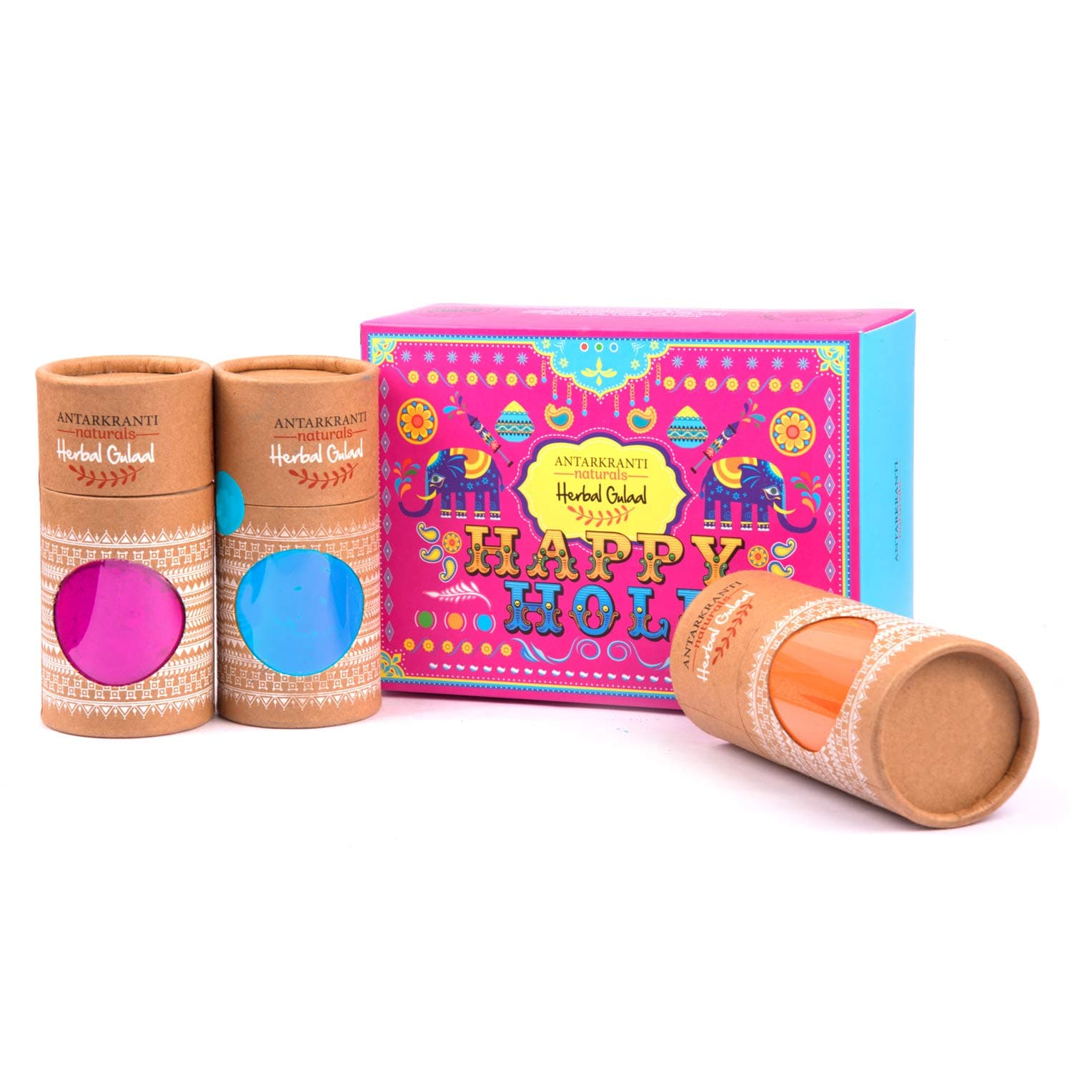 Sacred Life Tesu Flower | Rose Petals | Marigold | Red Sandalwood | Sandalwood |Maize Starch | Food Colours Naturals Herbal Handmade Gulal | Pack of 3 | Pink | Blue and Orange Truck Art | 100g x 3