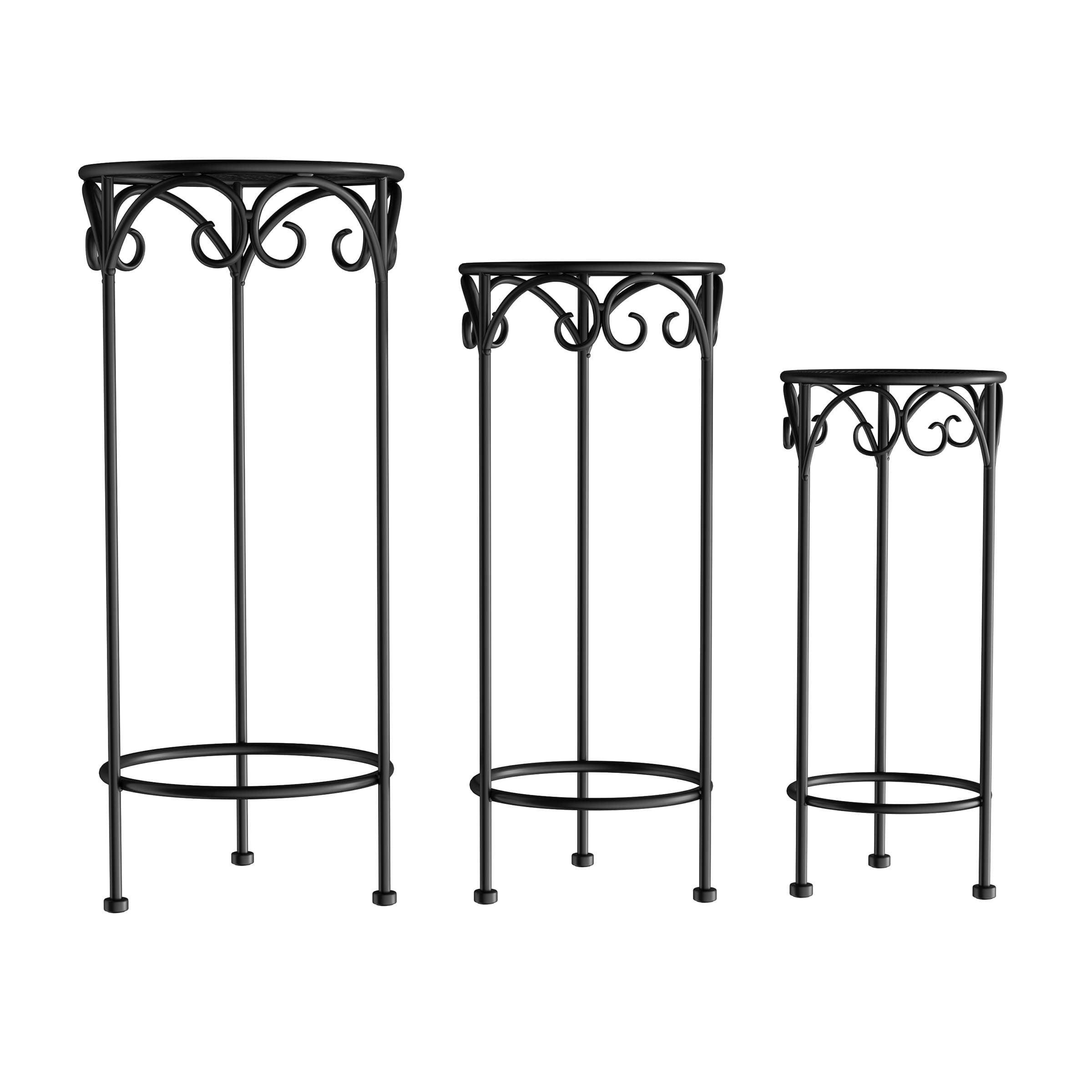 Plant Stand 3-Tier Vertical Shelf Indoor or Outdoor Folding Wrought Iron Home Garden Display with Laser Cut Shelves (Antique White)